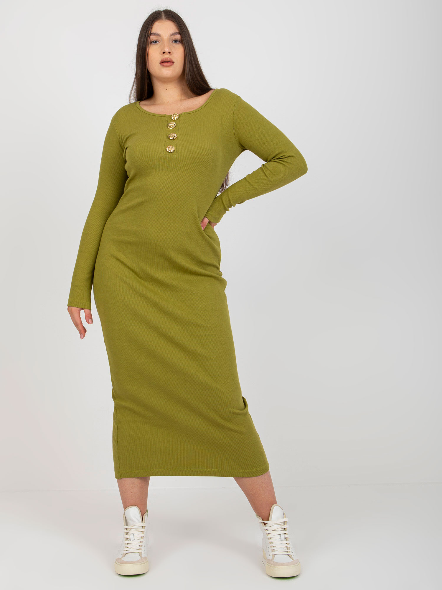 OLIVOVÉ PRILIEHAVÉ MAXI ŠATY FA-SK-0244.96-LIGHT GREEN Veľkosť: ONE SIZE