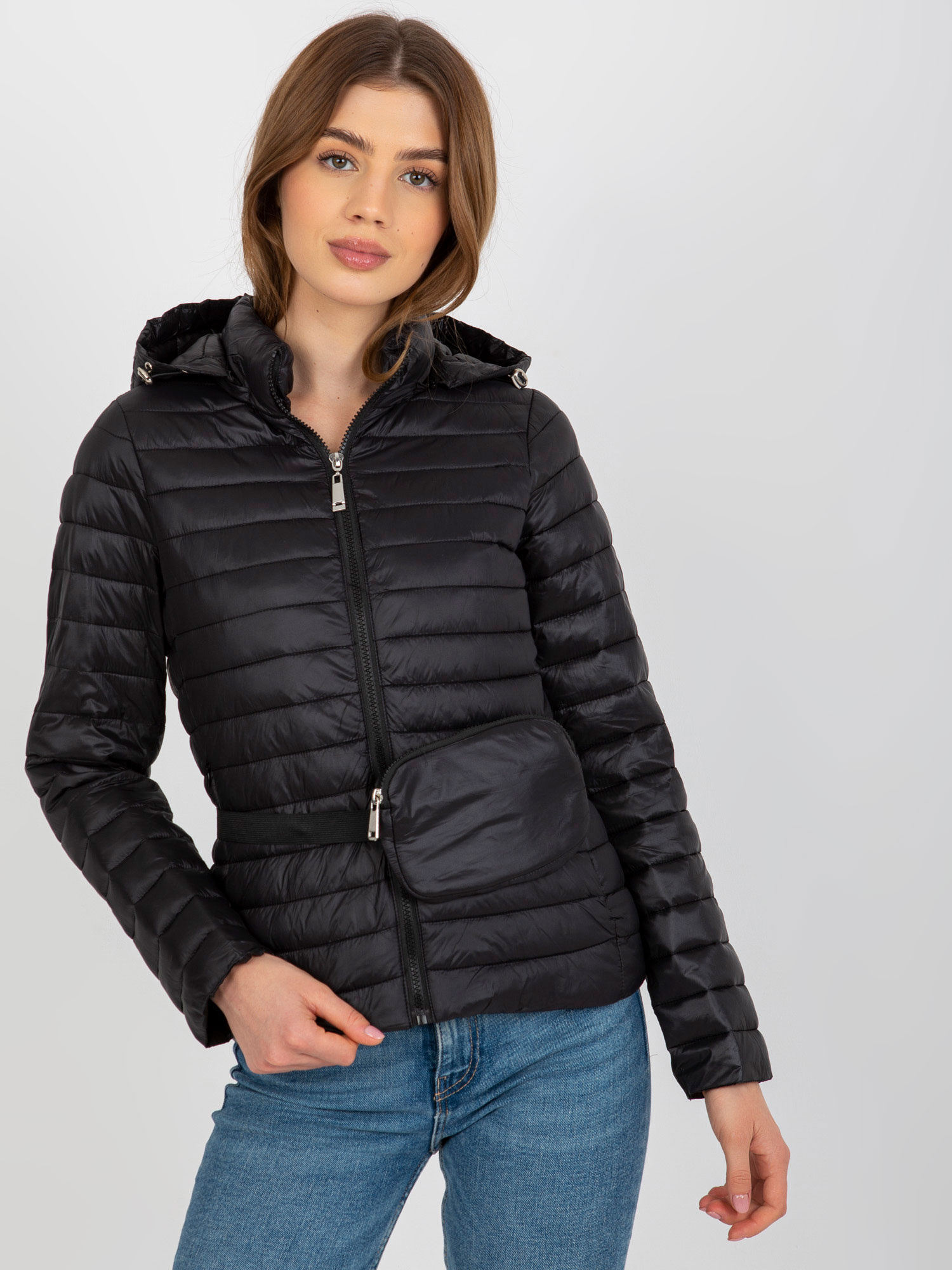 Čierna prešívaná bunda s kapucňou -NM-KR-D2-3880.99P-black Veľkosť: S