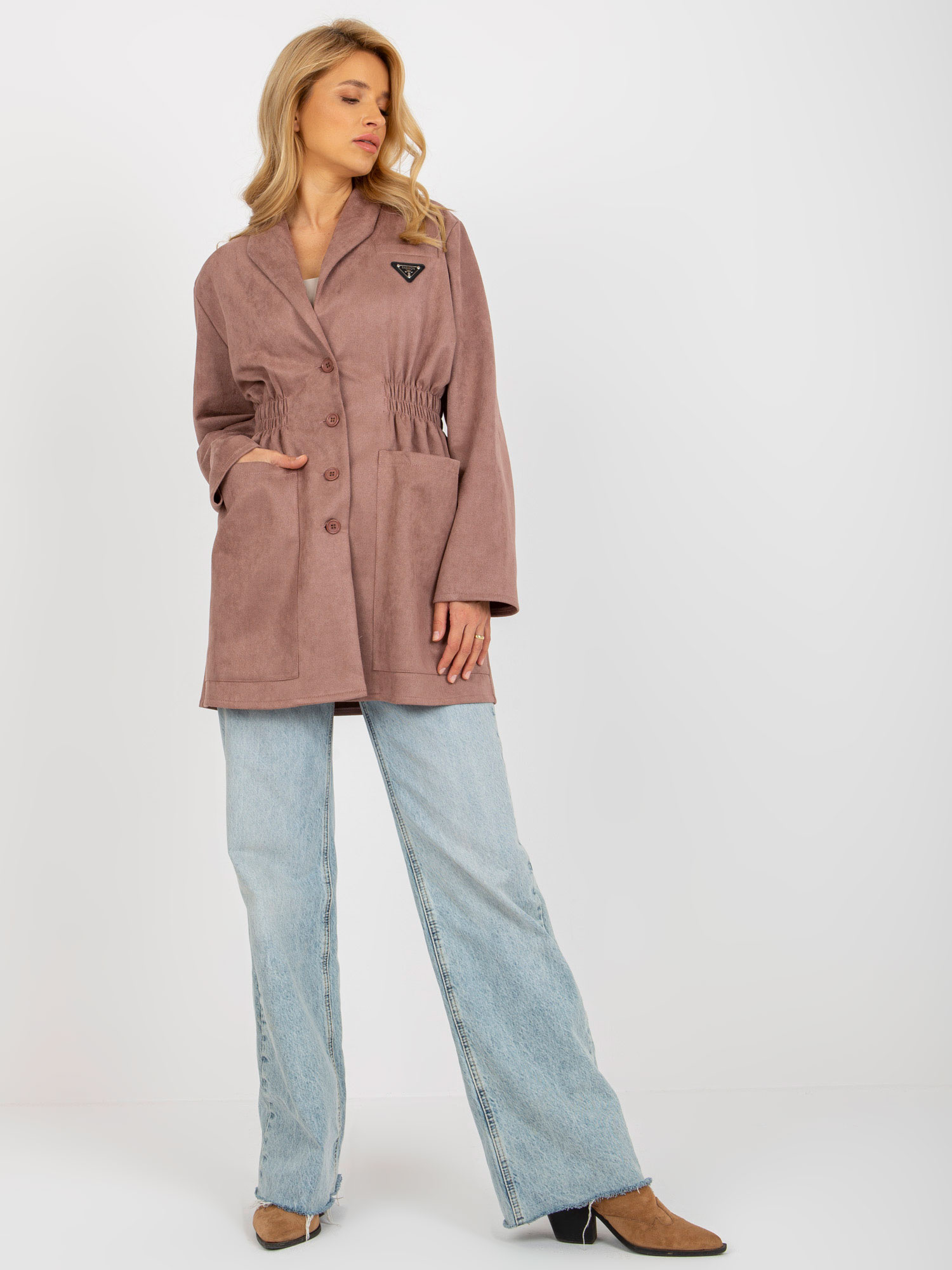 Tmavo ružové sako s gumou v páse -LK-PL-509128.19-dark pink Veľkosť: ONE SIZE