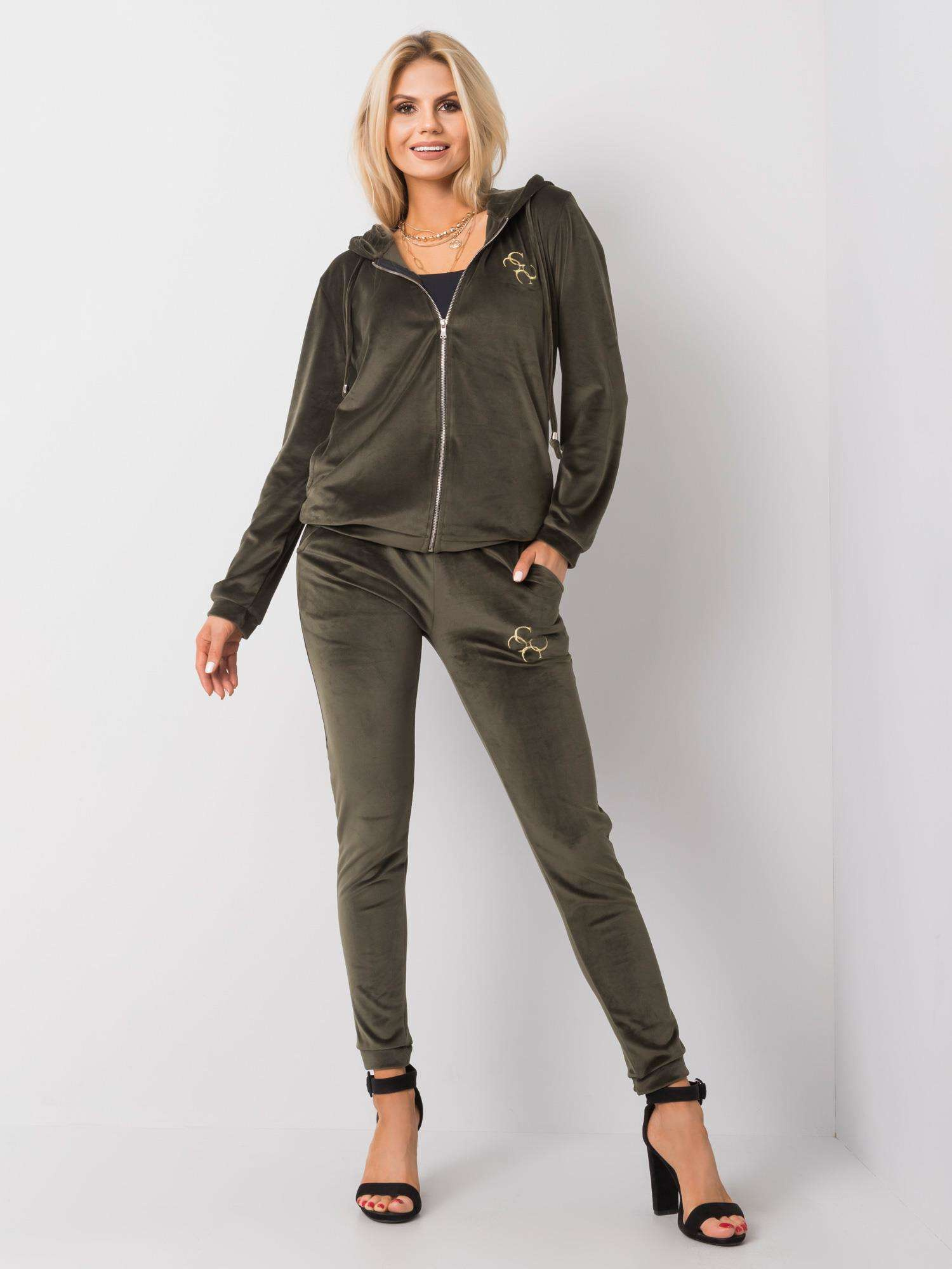 Khaki dámska velúrová tepláková súprava RV-KMPL-6084.92P-khaki Veľkosť: S/M