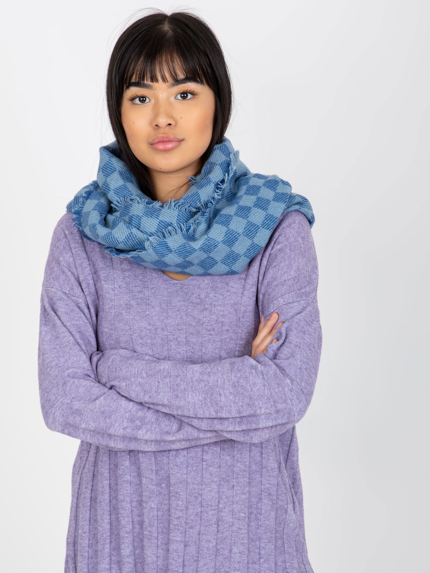 Modrý kockovaný šál AT-KM-9501.10-dark blue Veľkosť: ONE SIZE