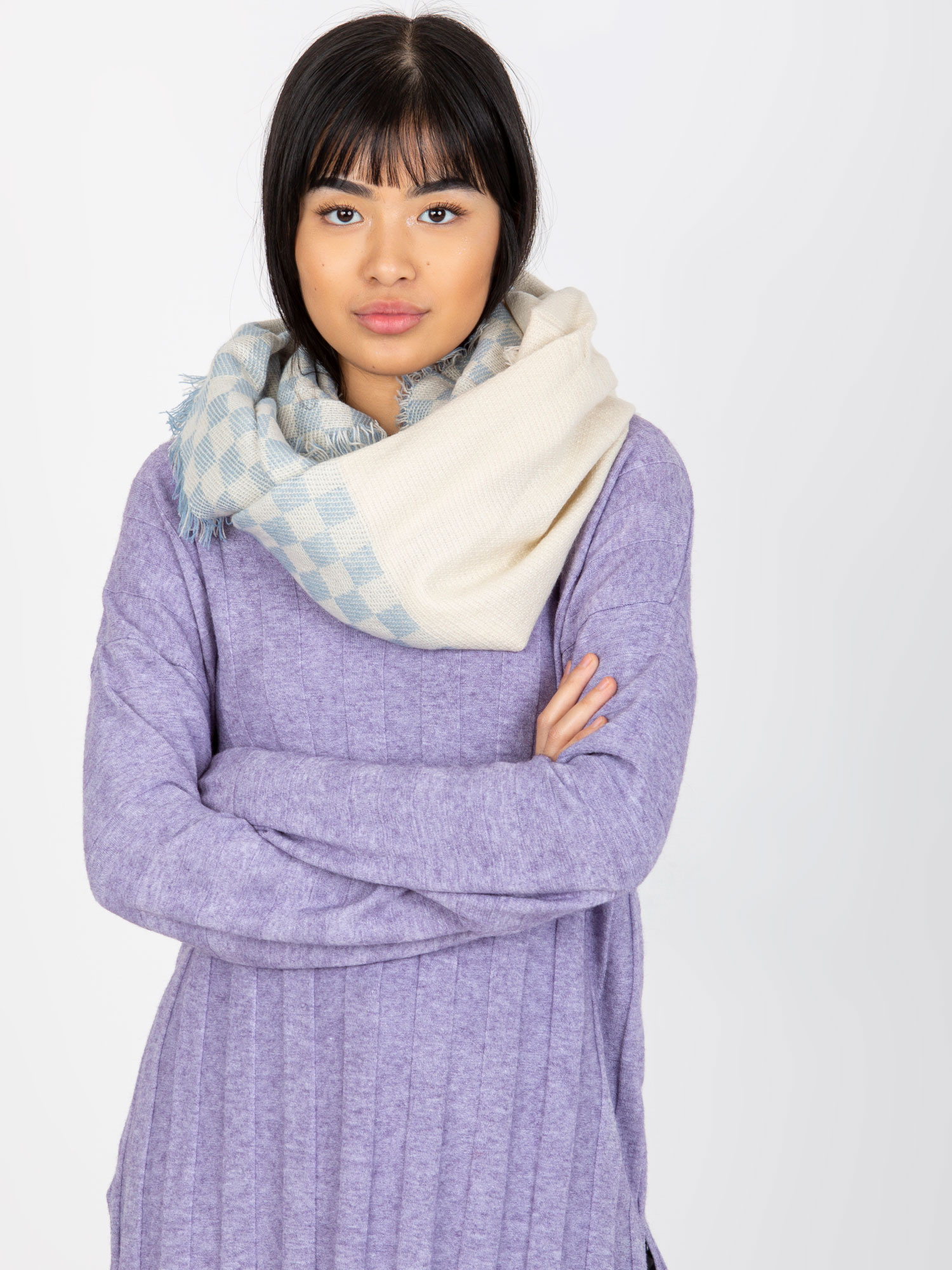 Bielo-modrý kockovaný šál AT-KM-9501.10-white blue Veľkosť: ONE SIZE