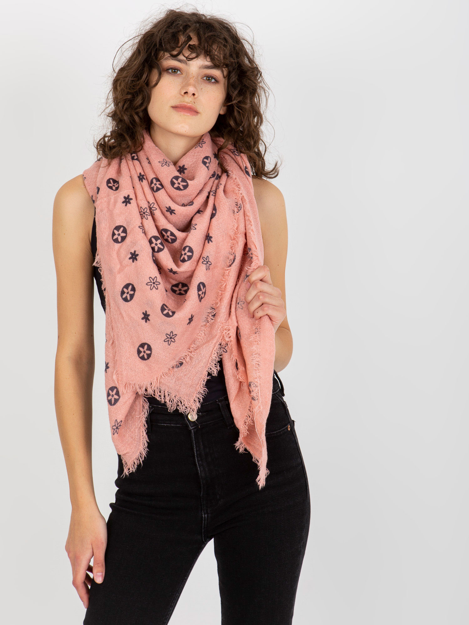 Ružový šál so vzorom AT-CH-23503-1.89-pink Veľkosť: ONE SIZE