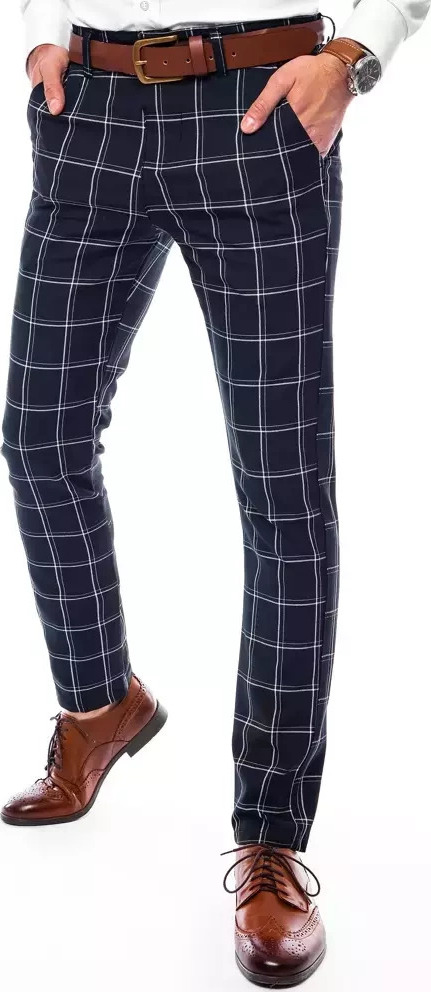 Tmavomodré pánske kárované chinos UX3690 Veľkosť: 32