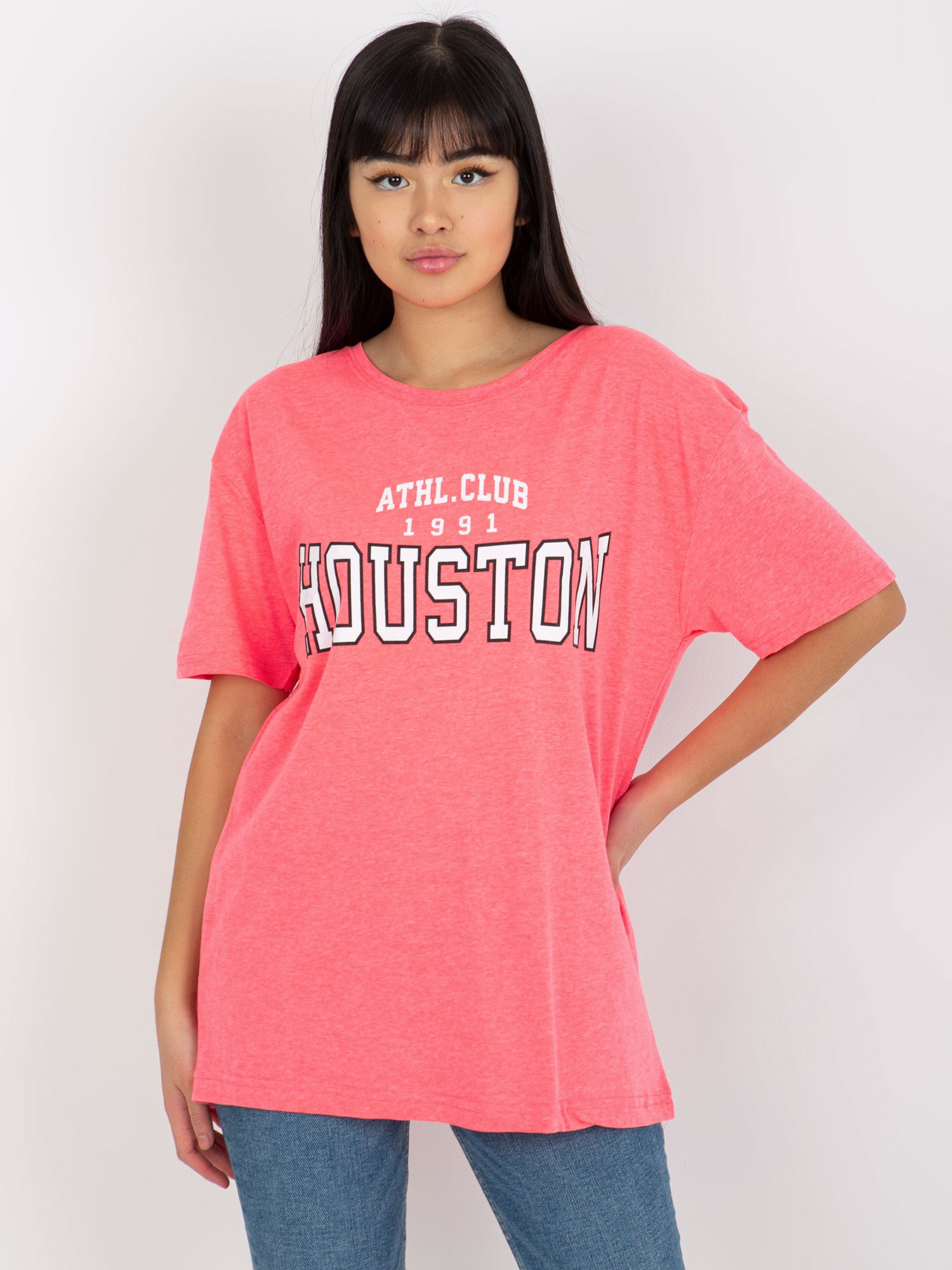 Ružové voľné tričko s nápisom EM-TS-527-1.26X-pink Veľkosť: ONE SIZE