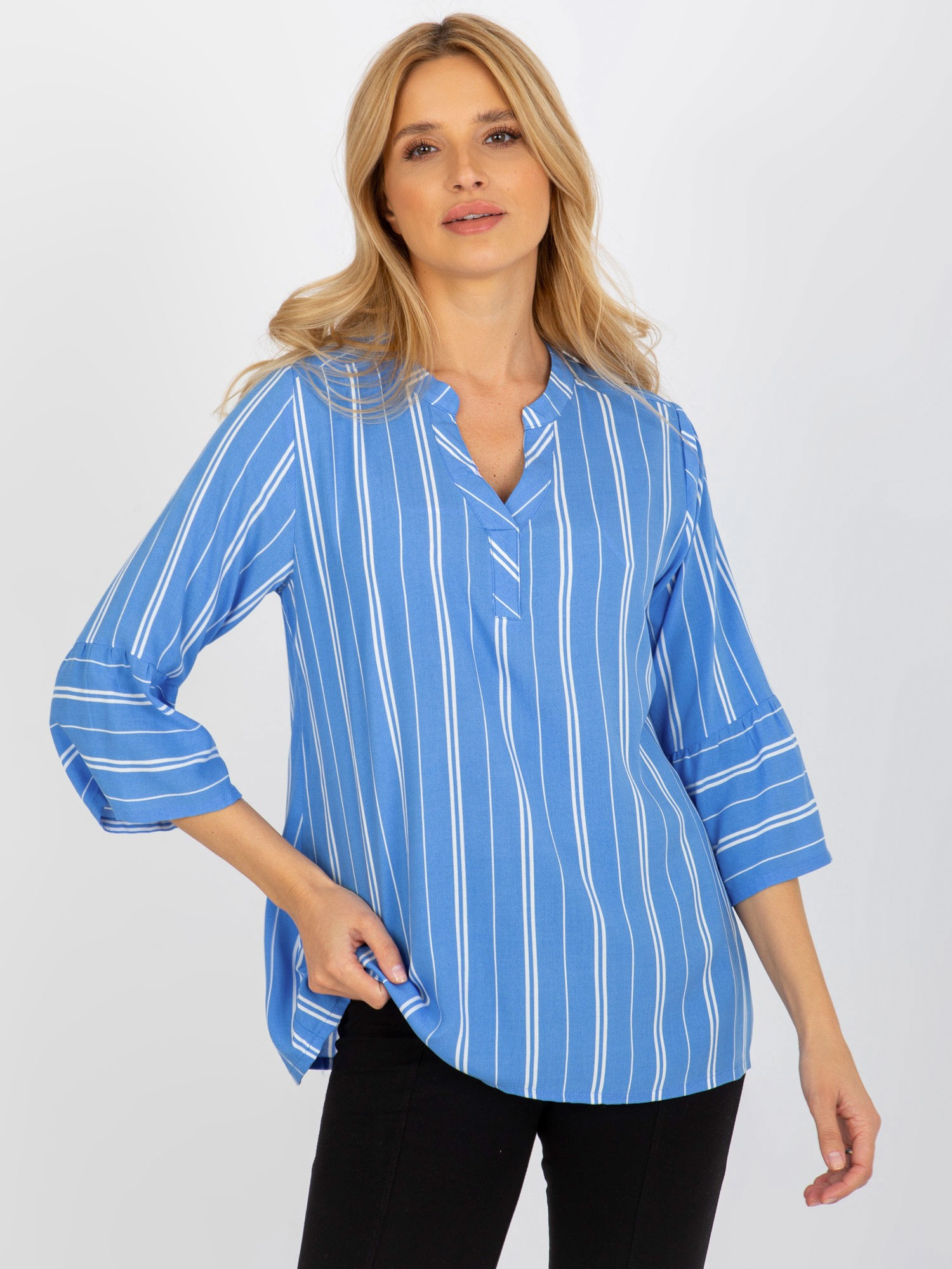 Modrá vzorovaná blúzka s 3/4 rukávmi D73771M11062C-blue Veľkosť: S