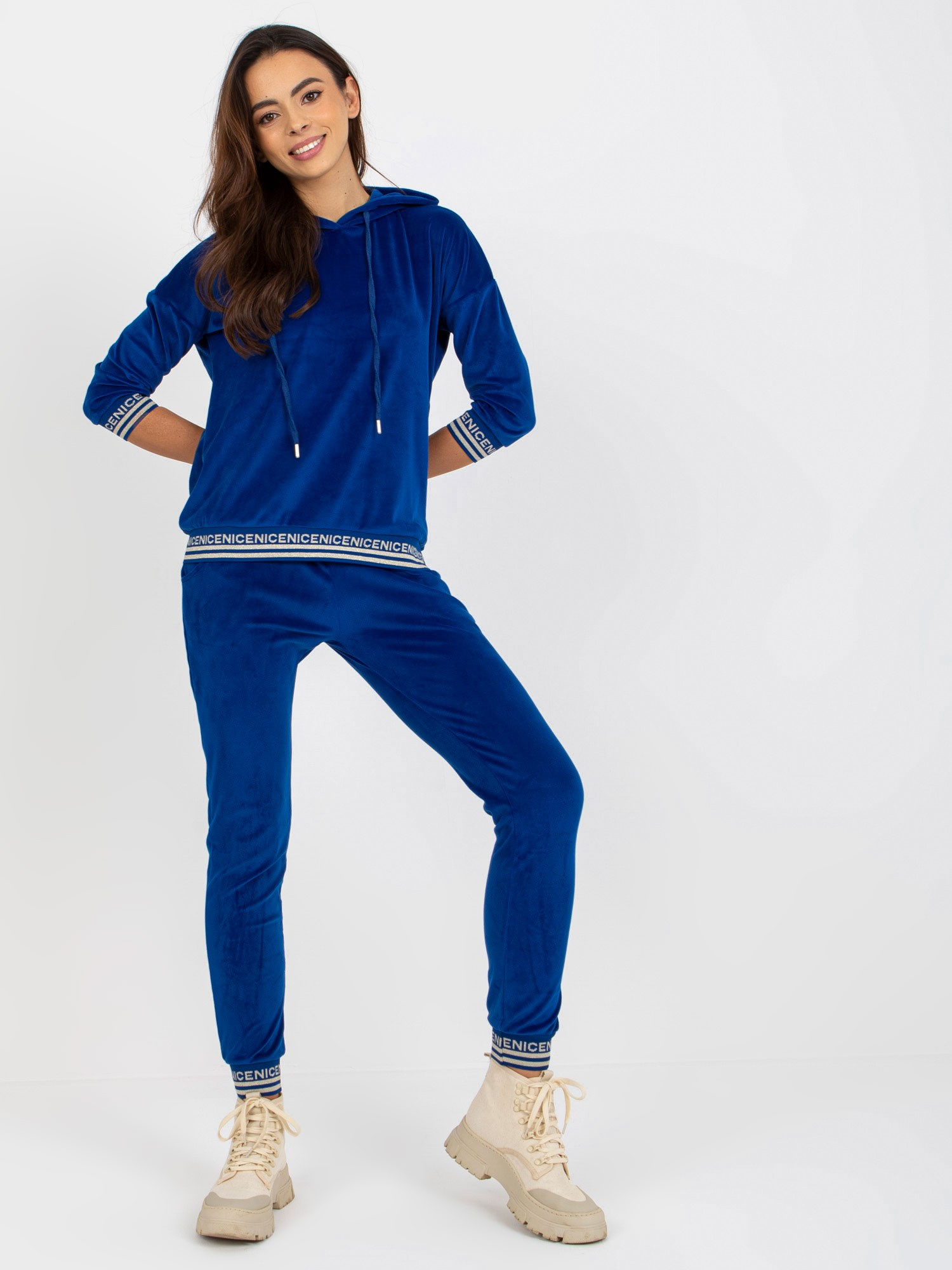 Tmavomodrá velúrová tepláková súprava RV-KMPL-8286.40-cobalt Veľkosť: S/M