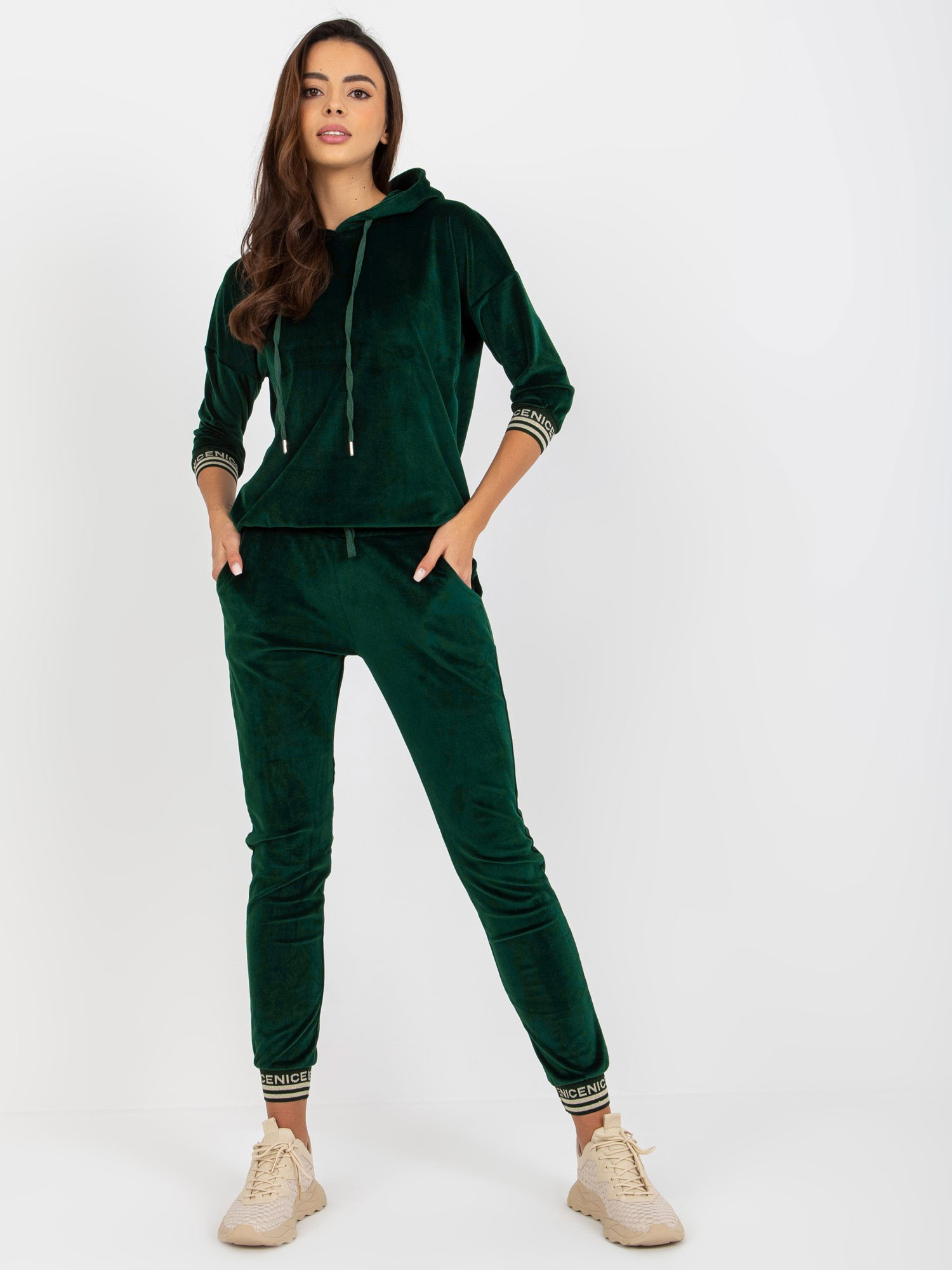 Tmavozelená velúrová tepláková súprava -RV-KMPL-8286.40-dark green Veľkosť: S/M