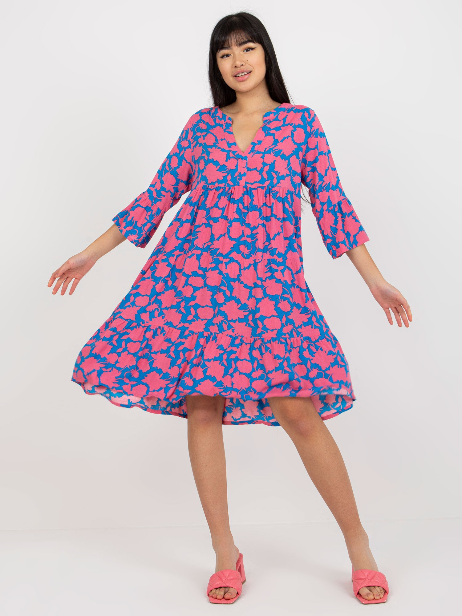 Ružové vzorované voľné šaty D73771M30214F-pink Veľkosť: S