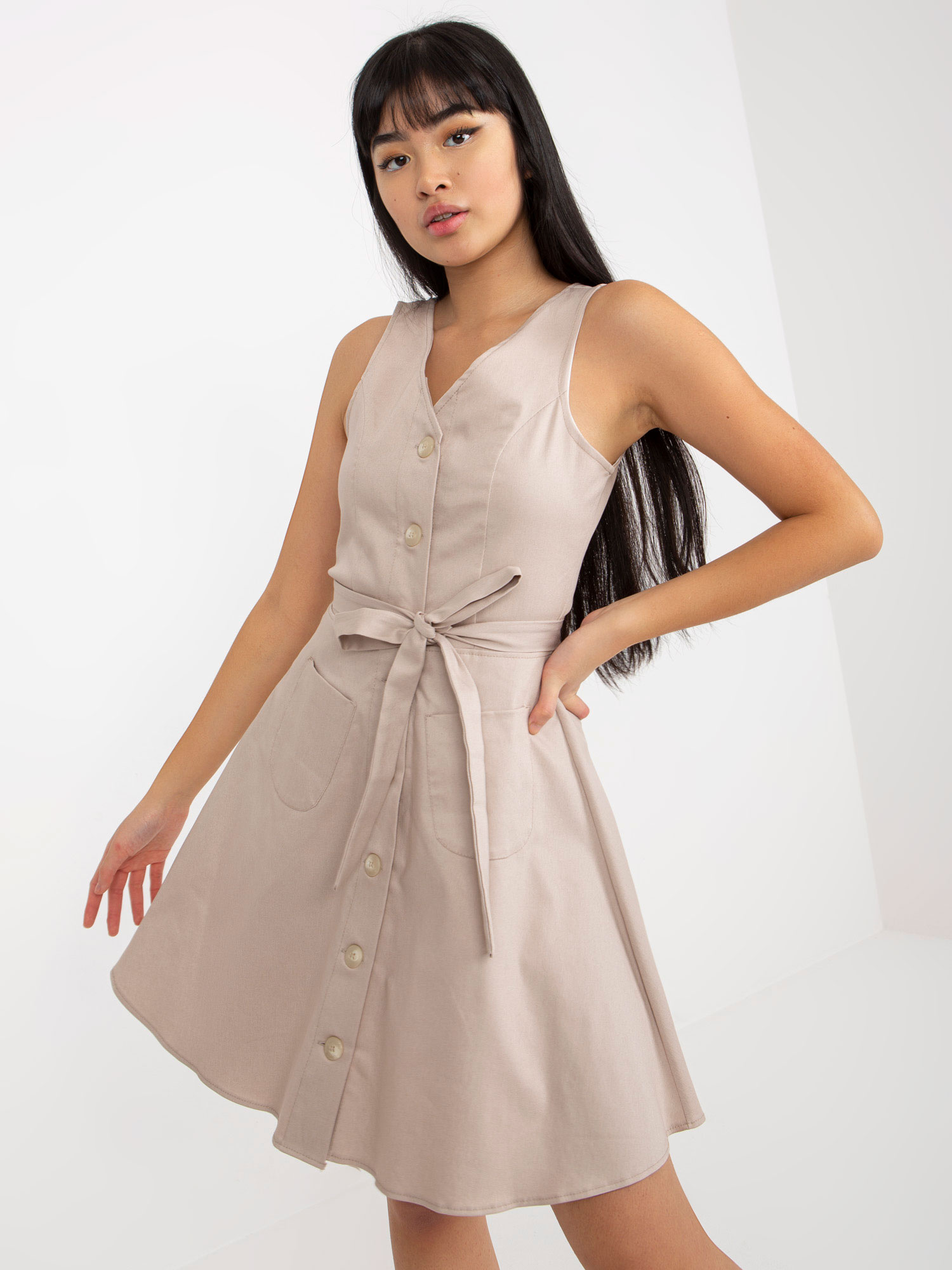 Béžové minišaty na zapínanie LK-SK-508253.44P-beige Veľkosť: 36