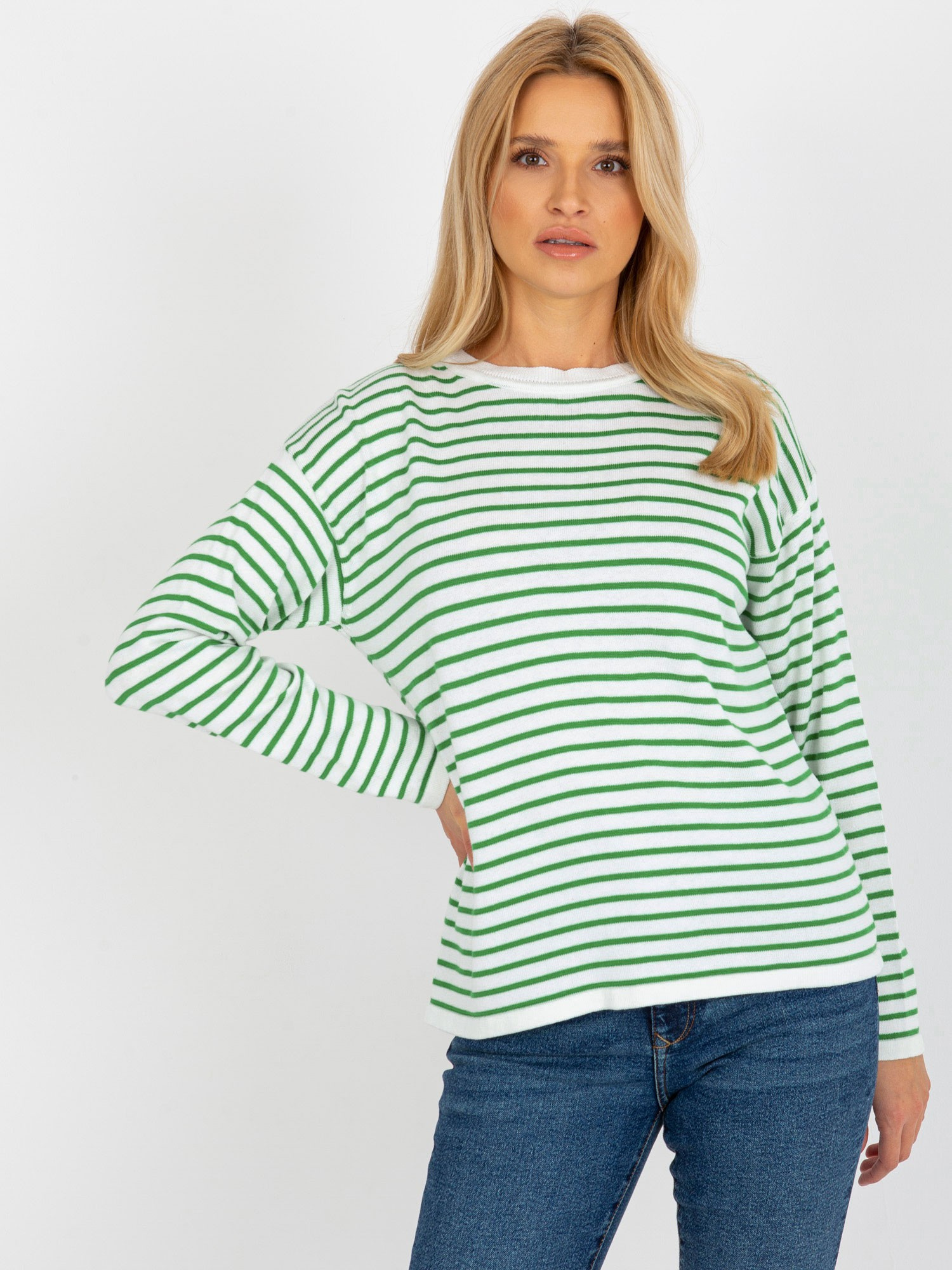 Bielo-zelený pruhovaný sveter LC-SW-6006.22-white-green Veľkosť: ONE SIZE