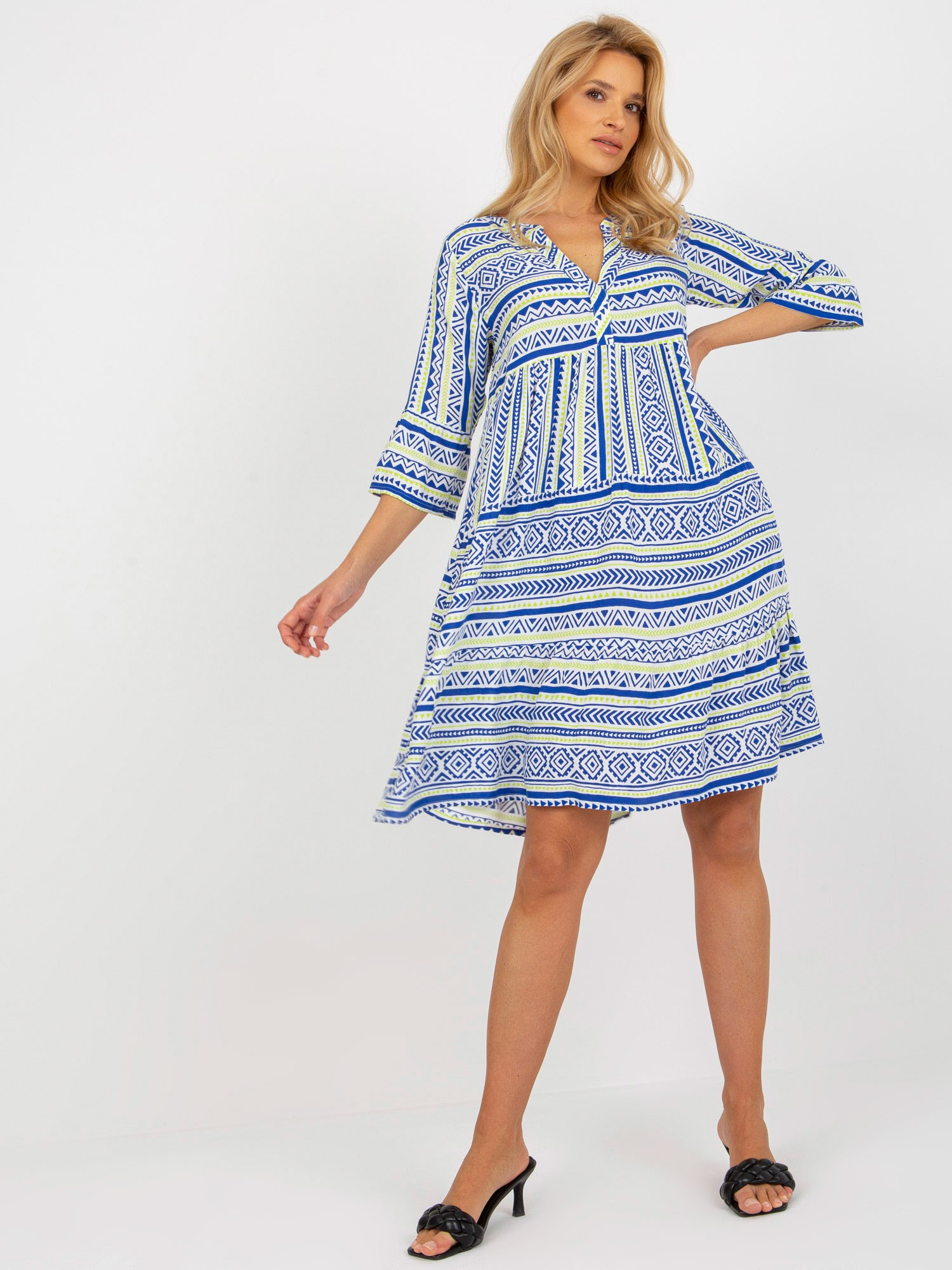 Tmavomodré vzorované voľné šaty D73771M30214F-dark blue Veľkosť: S