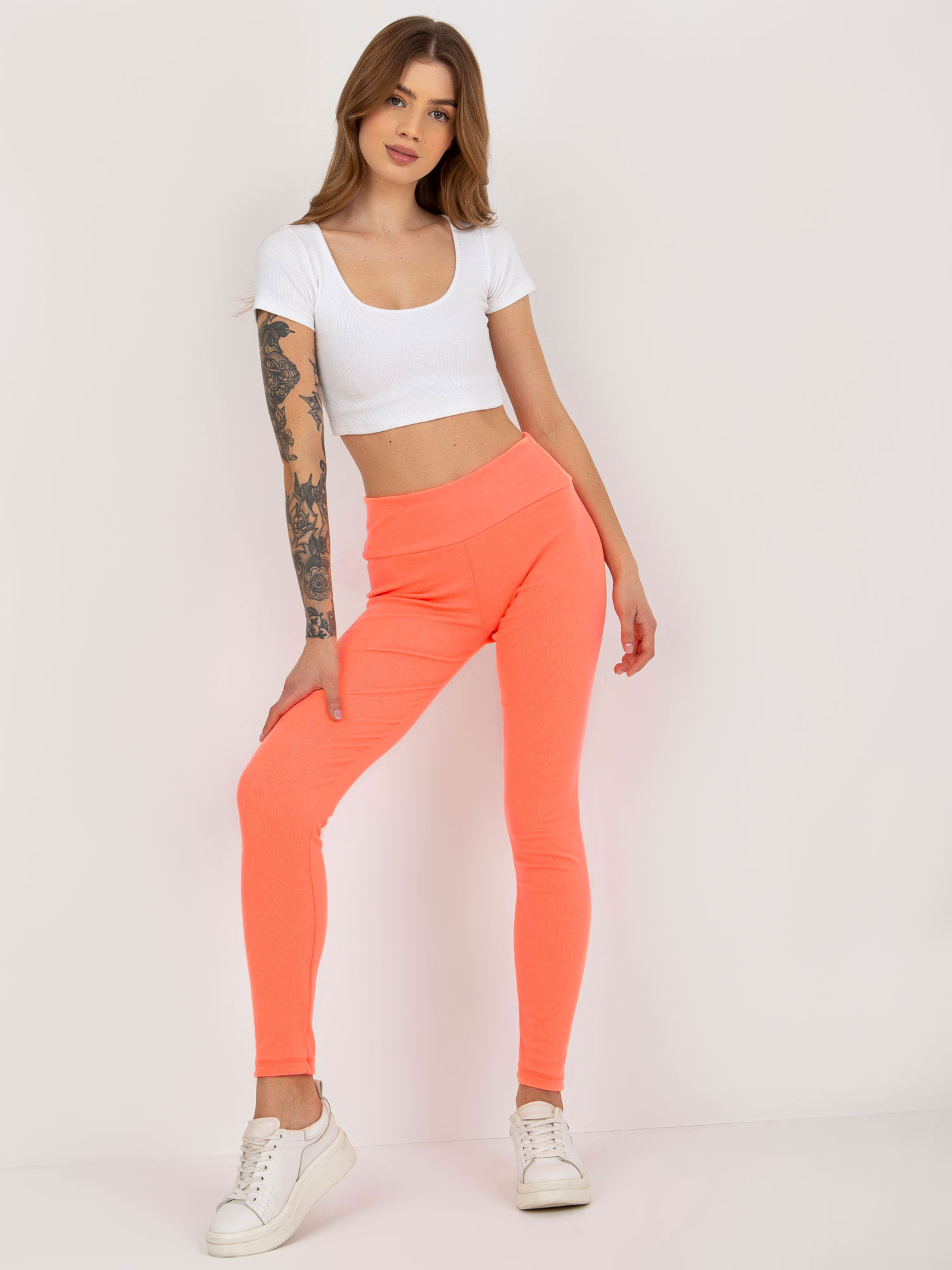 Neónovo-oranžové rebrované legíny EM-LG-725.11-neon orange Veľkosť: ONE SIZE