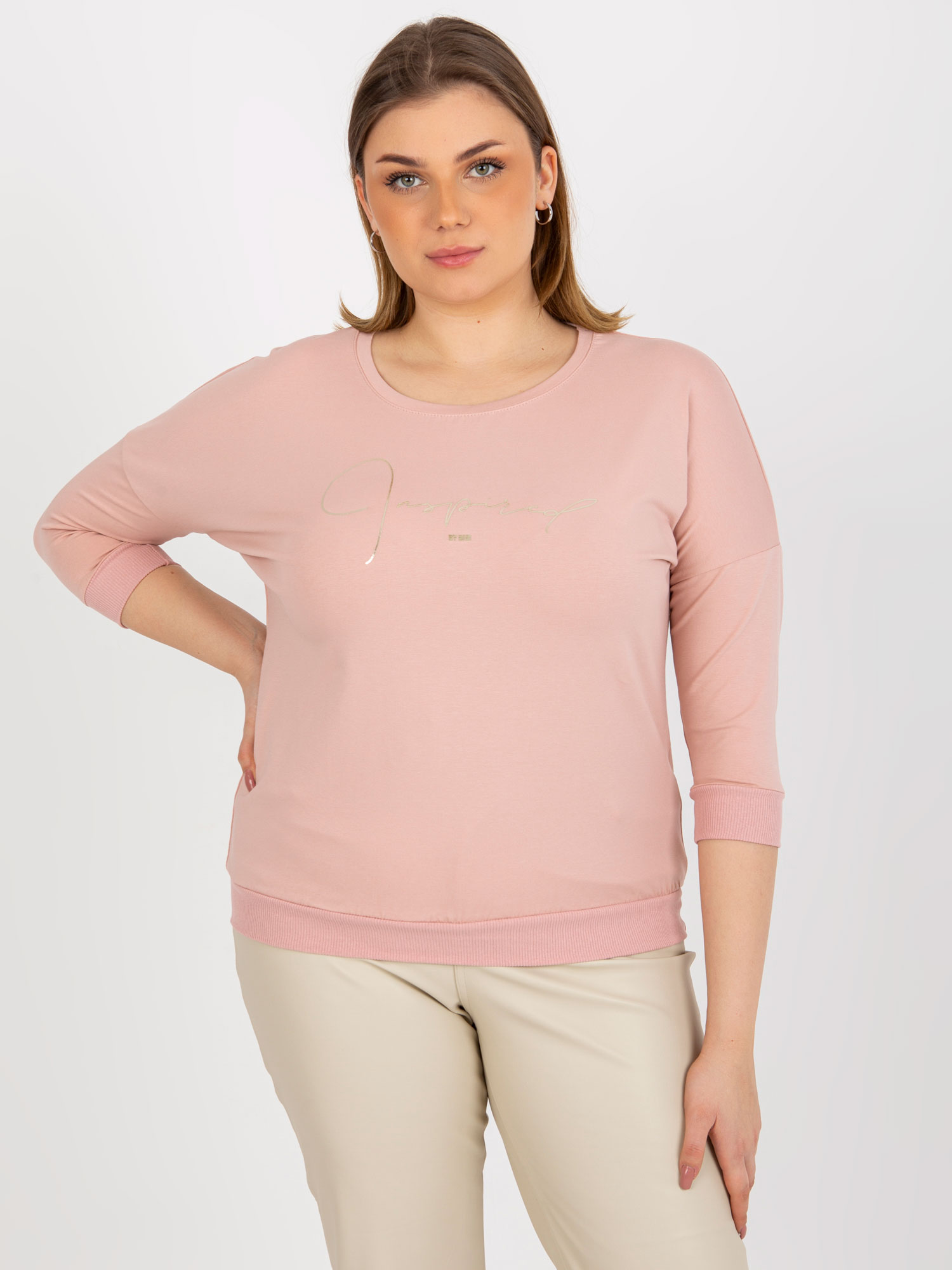 SVETLORUŽOVÉ TRIČKO S NÁPISOM RV-BZ-8483.69P-LIGHT PINK Veľkosť: ONE SIZE