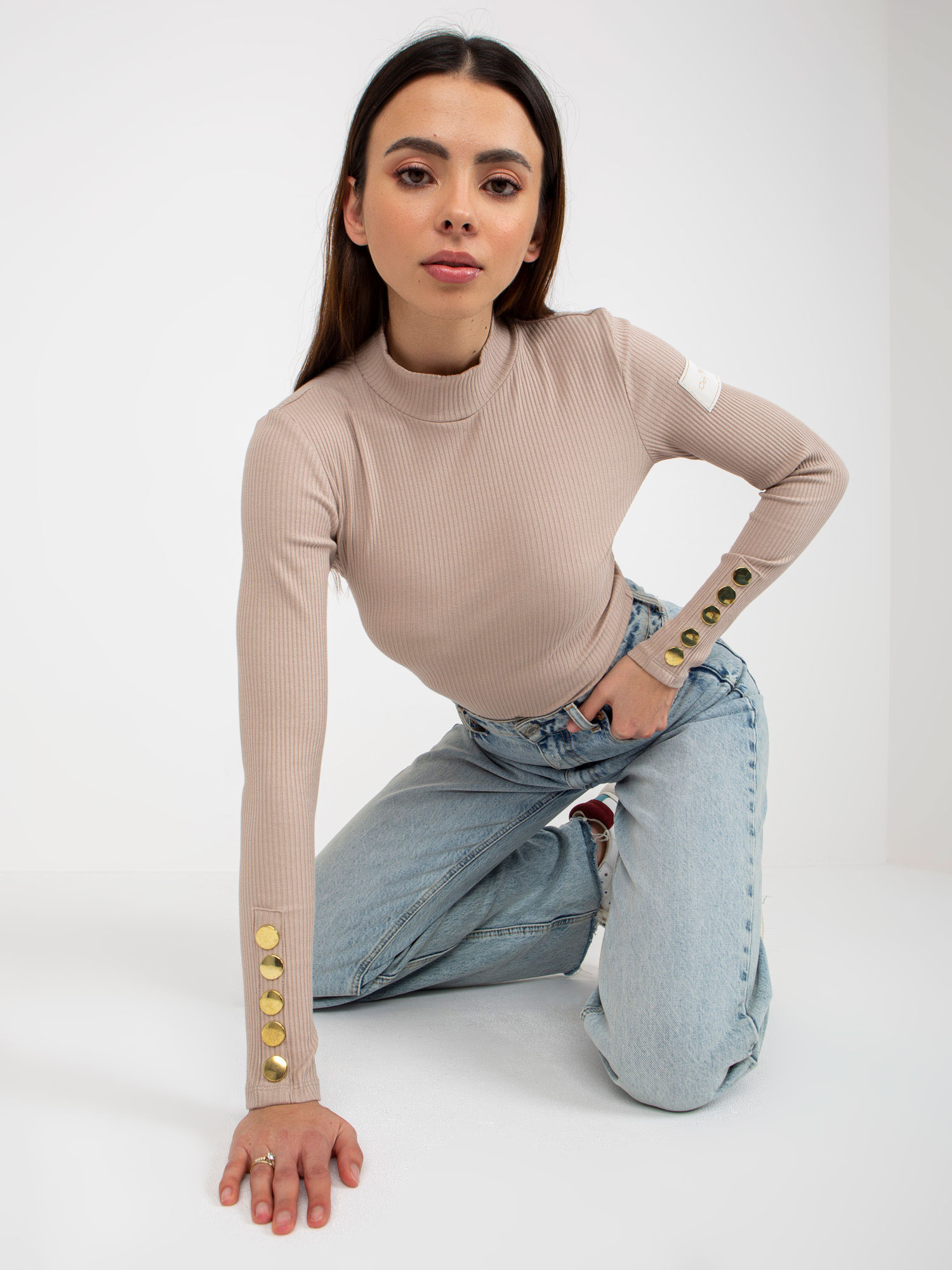 Béžové tričko s dlhým rukávom TW-BZ-OB-009.28-beige Veľkosť: L