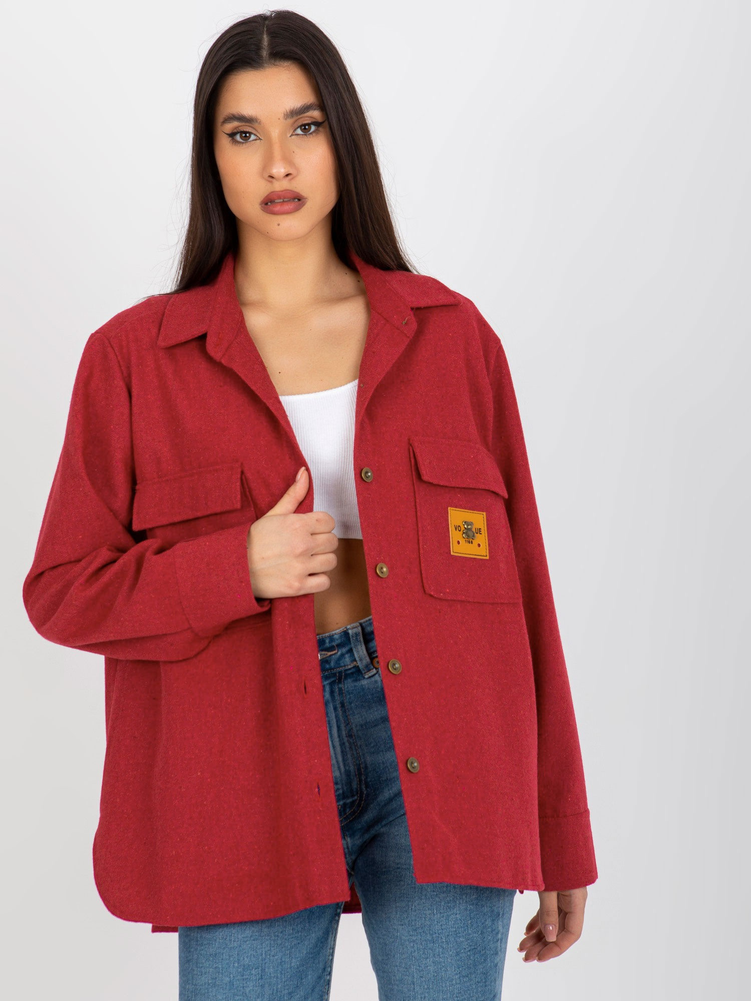 Tmavoružová košeľa s vreckami LK-KS-509164.11-dark pink Veľkosť: S/M