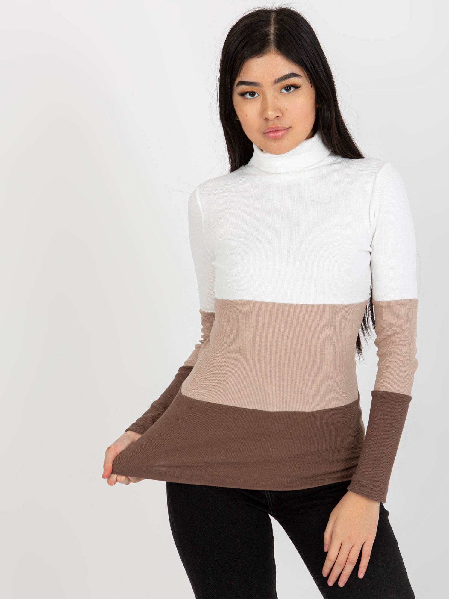 Bielo-hnedý rolák s pruhmi RV-BZ-8465.36X-white-brown Veľkosť: L/XL