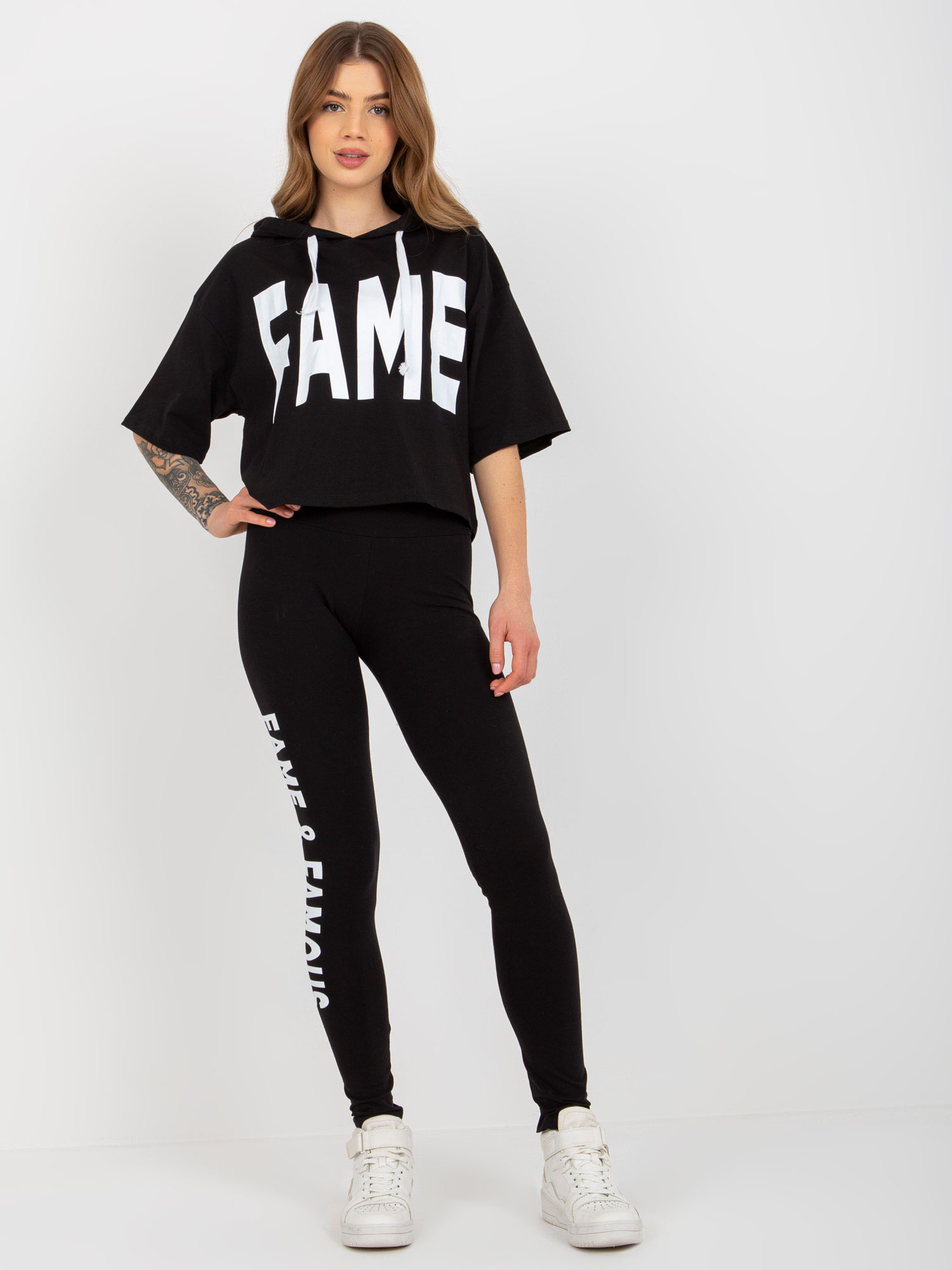 Čierny športový komplet, mikina a legíny EM-KMPL-735.10-black Veľkosť: ONE SIZE