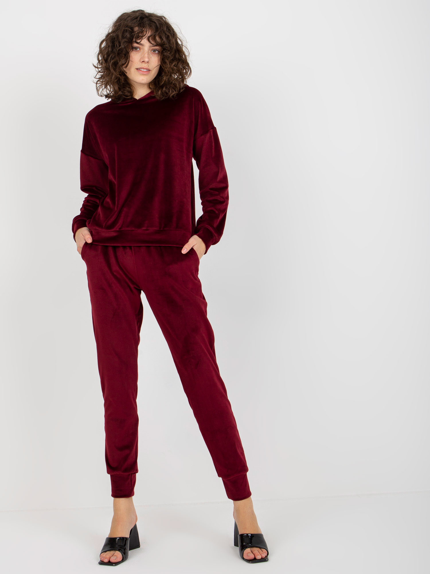 Vínová velúrová tepláková súprava LK-KMPL-509149.10X-bordo Veľkosť: L/XL
