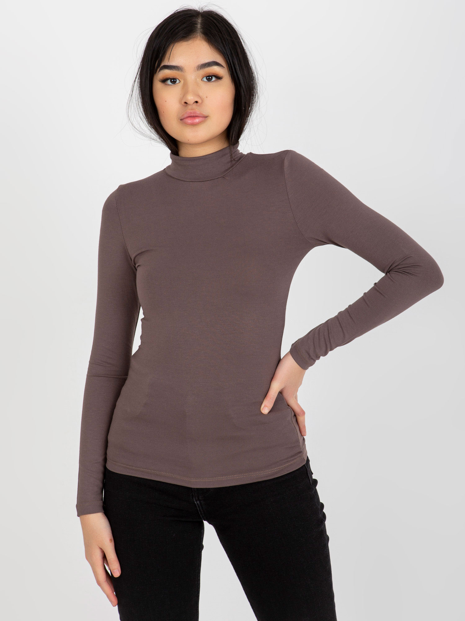 Tmavohnedé tričko so stojačikom RV-BZ-5210.19-dark brown Veľkosť: S