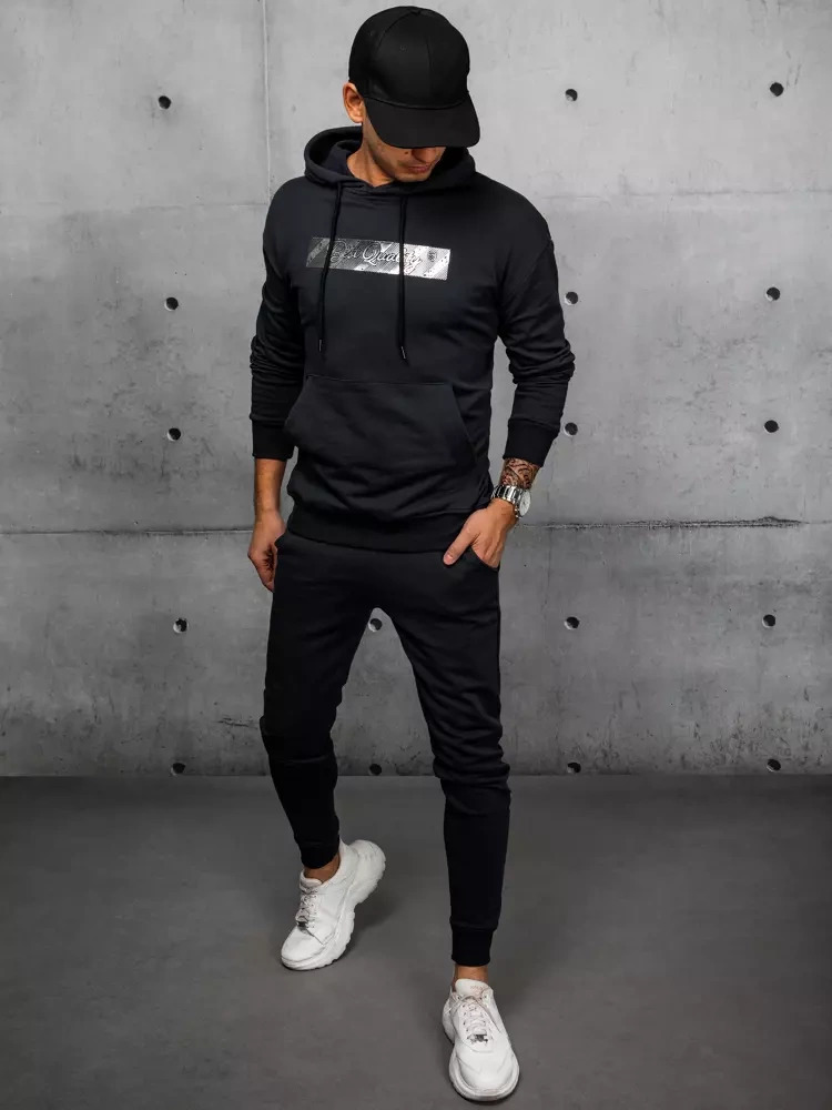 Čierna pánska tepláková súprava so strieborným pruhom AX0694 Veľkosť: M