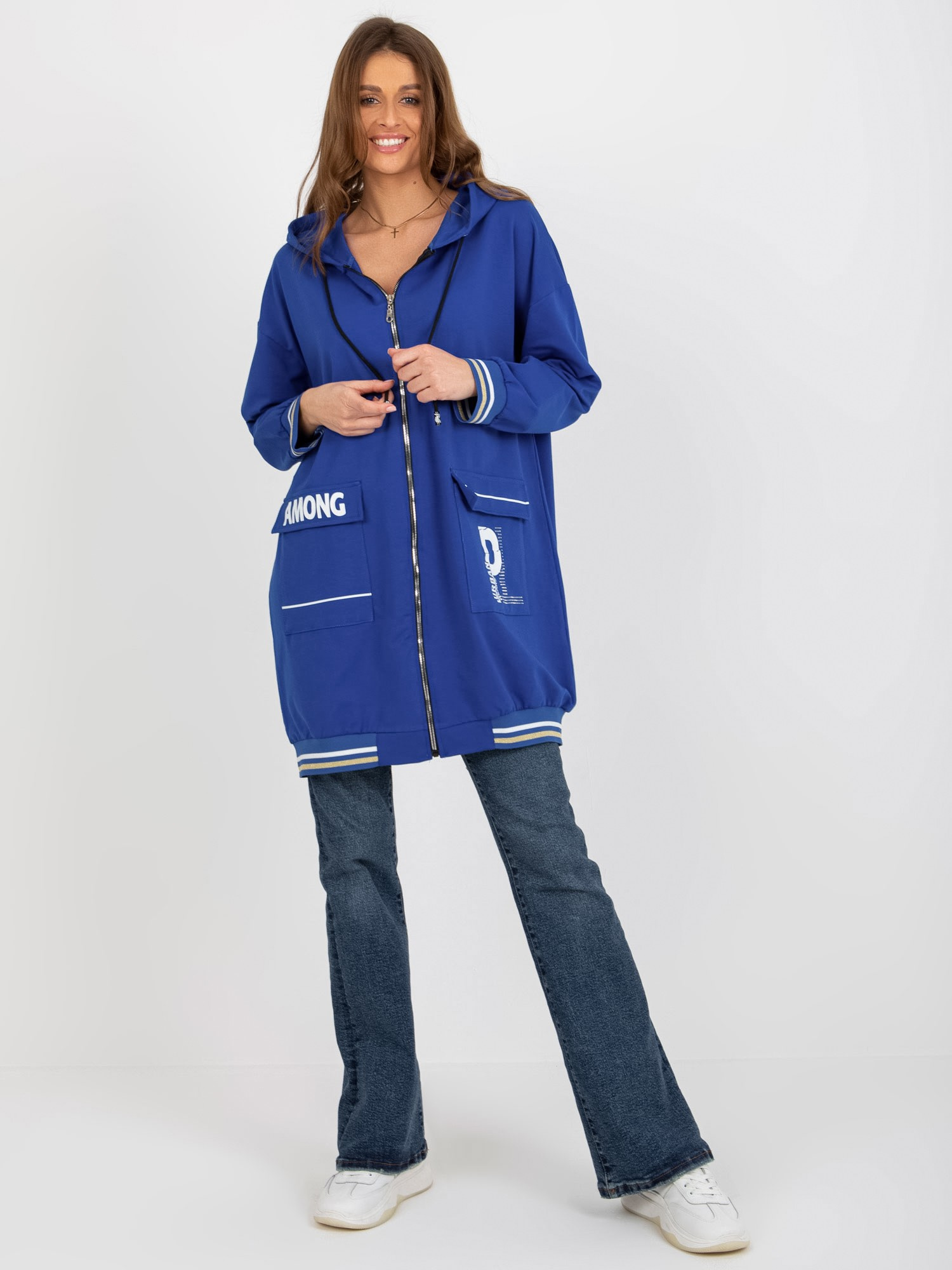Tmavomodrá oversize mikina s vreckami RV-BL-8149.91P-dark blue Veľkosť: S/M