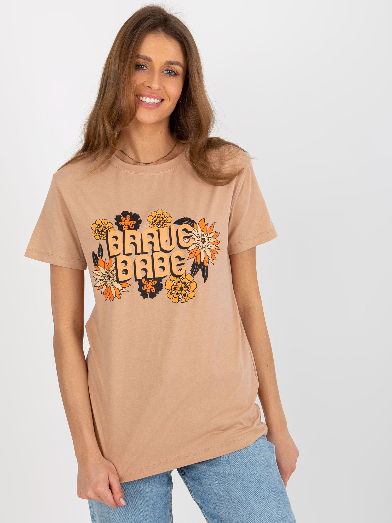 Svetlohnedé tričko s nápisom -FA-TS-8385.07-camel Veľkosť: ONE SIZE