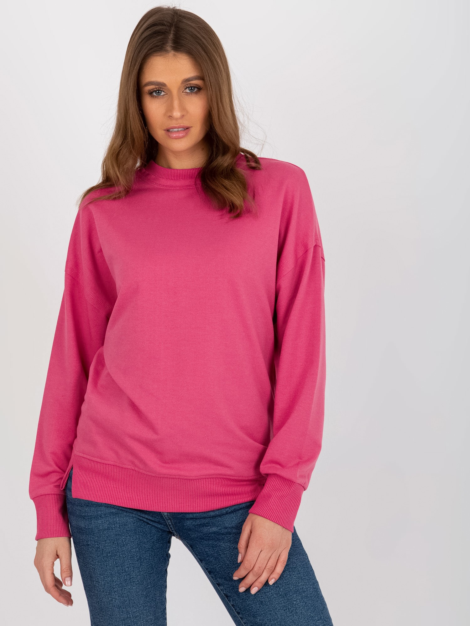 Fuchsiová jednofarebná mikina bez kapucne MA-BL-1809002.36P-fukchsia Veľkosť: S