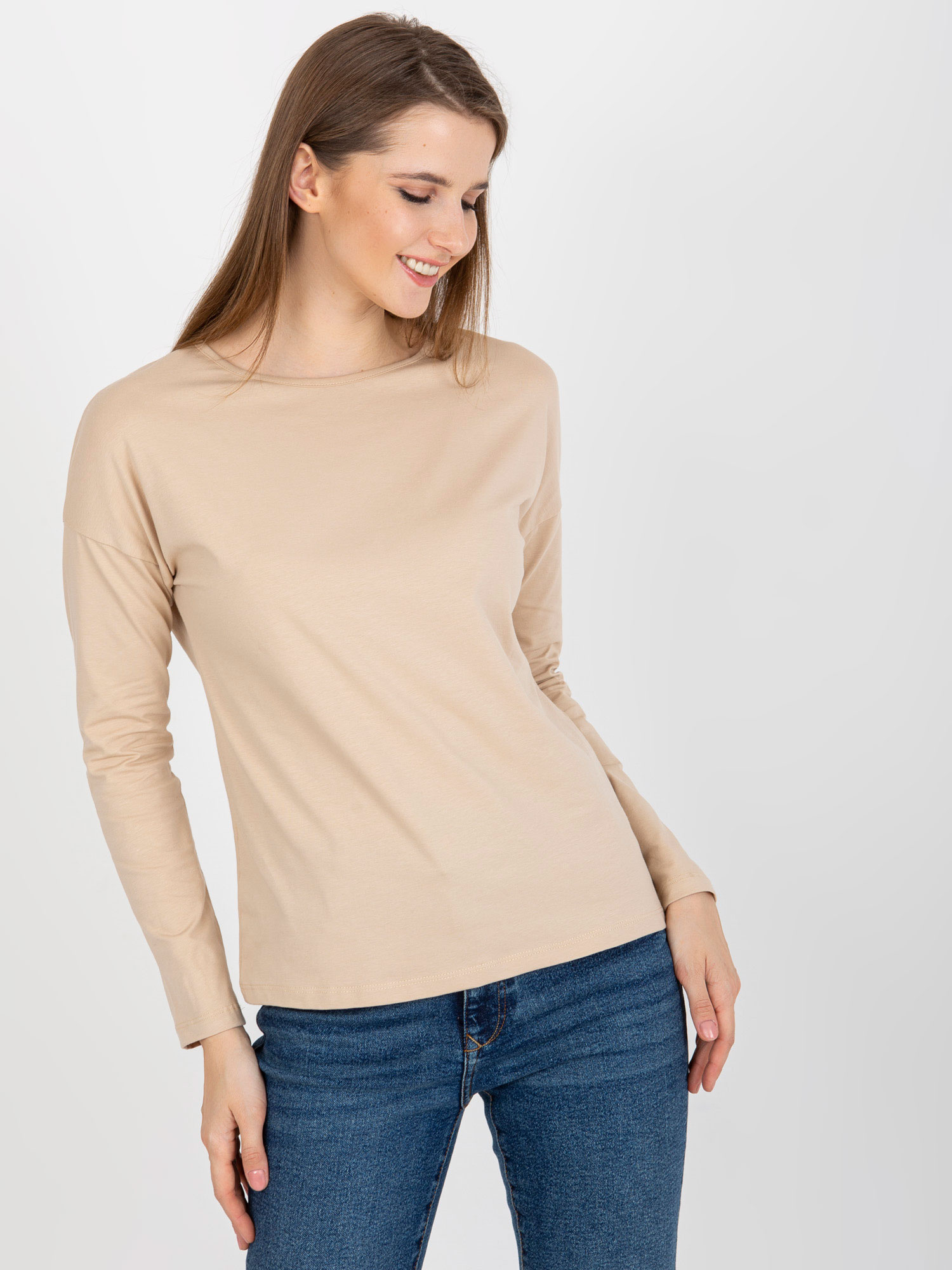 Dámske béžové tričko s dlhým rukávom RV-BZ-5121.18-beige Veľkosť: L