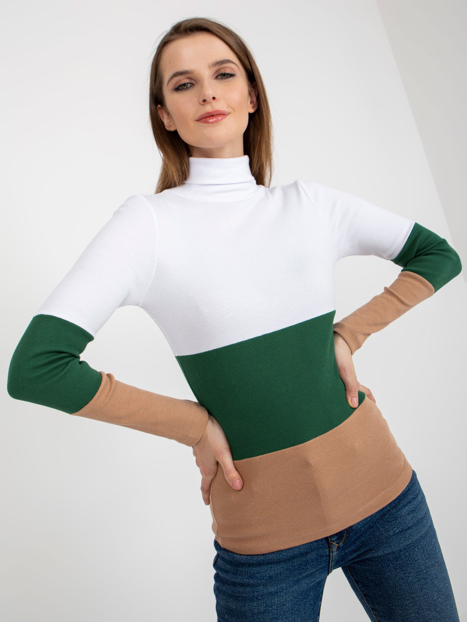 Tmavozeleno-biely dámsky rolák RV-BZ-8465-1.08P-white-dark green Veľkosť: ONE SIZE