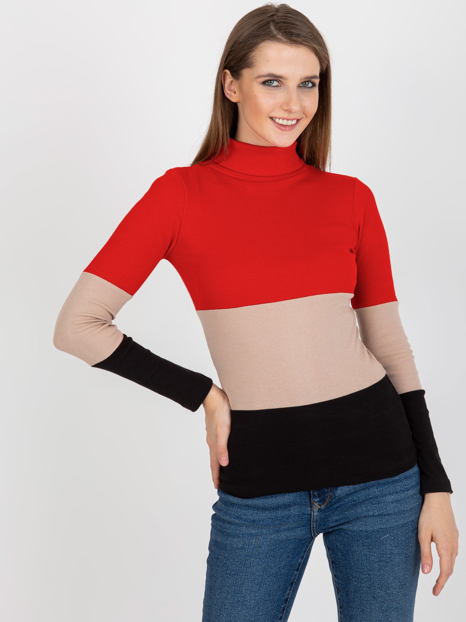 Červeno-čierny dámsky rolák RV-BZ-8465-1.35P-red Veľkosť: ONE SIZE