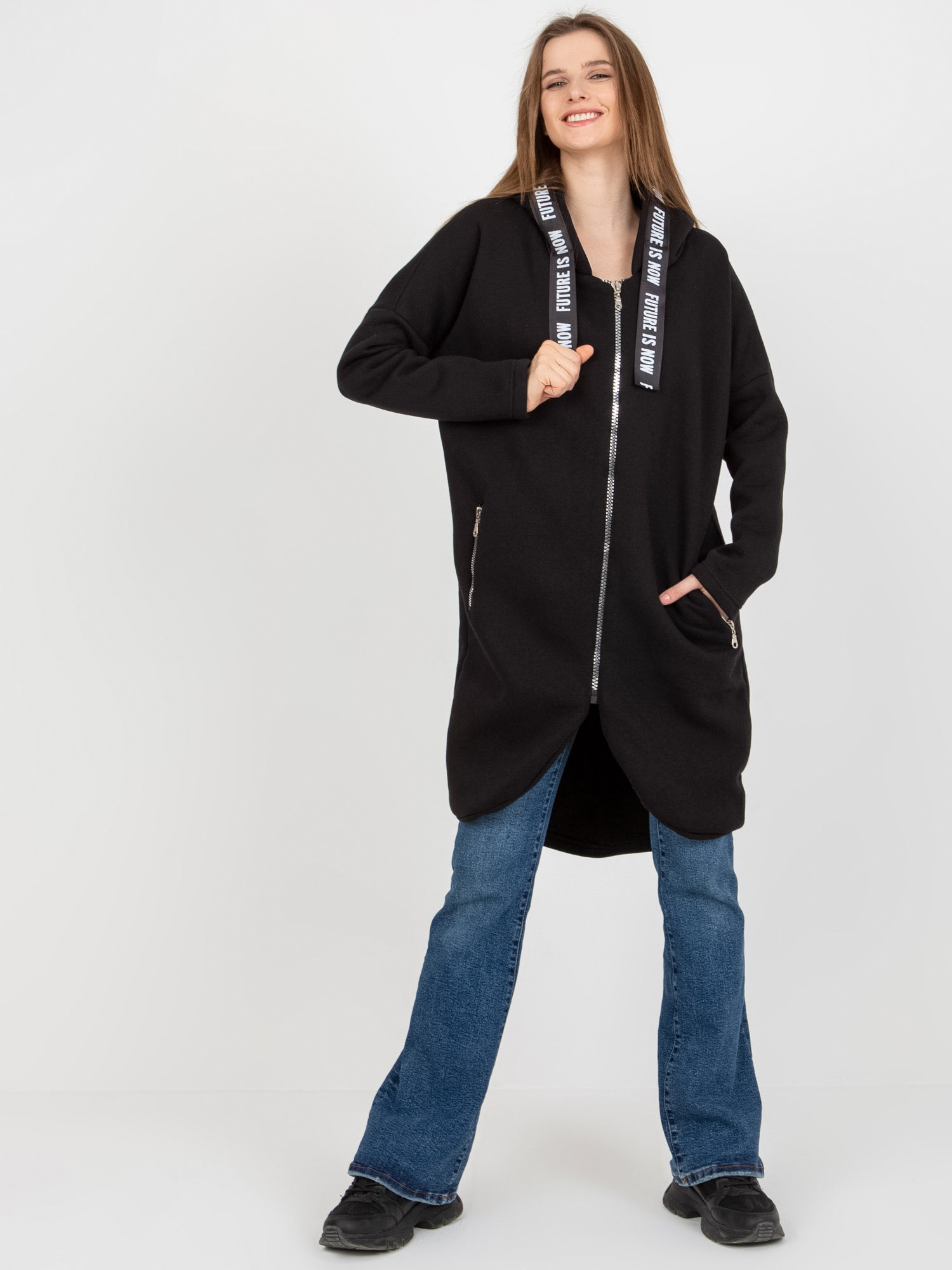 Čierna dlhá mikina na zips RV-BL-6683.00P-black Veľkosť: S/M