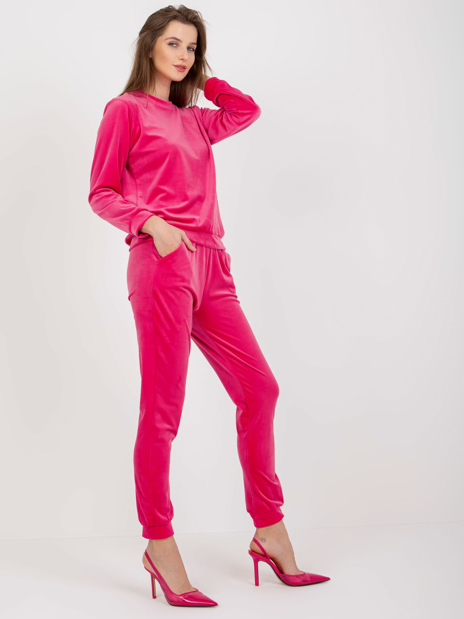 Velúrová tmavoružová teplákovka Brenda -WN-KMPL-1908.15X-dark pink Veľkosť: L