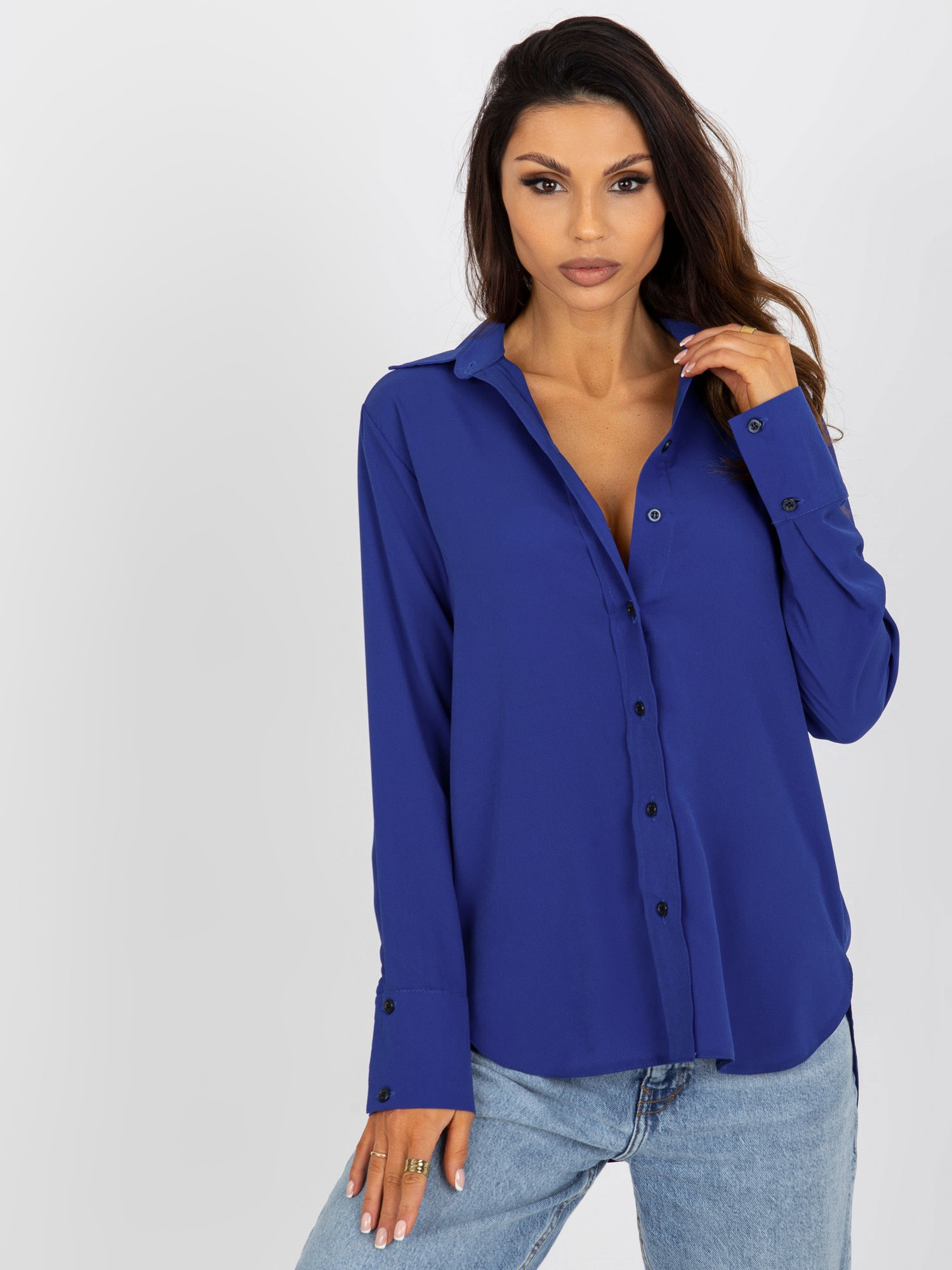 Tmavomodrá dámska košeľa LK-KS-508148-1.93P-kobalt Veľkosť: 36