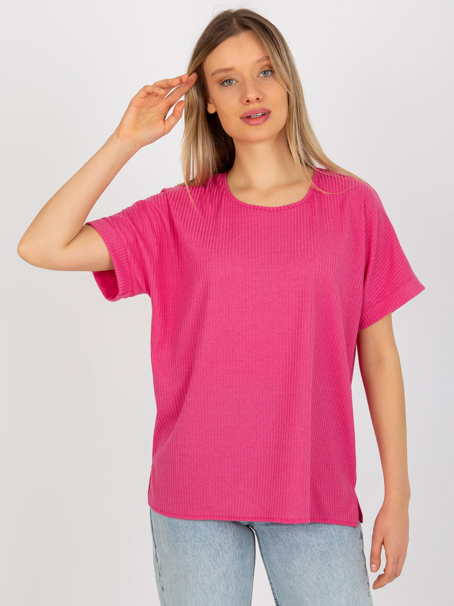 Fuchsiové rebrované voľné tričko LK-BZ-509252.25X-fuchsia Veľkosť: ONE SIZE