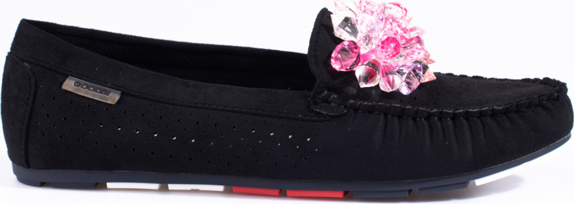 Dámske čierne dierované mokasíny s kryštálikmi Shelvt GD-FL678B Veľkosť: 37