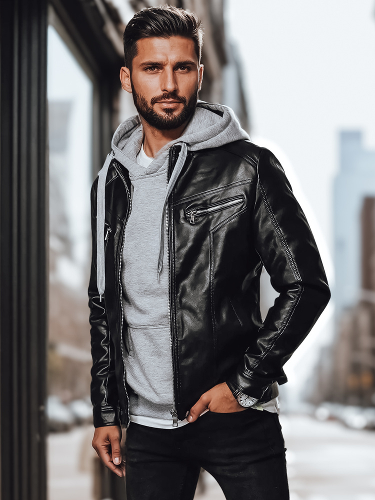 Čierna koženková pánska bunda TX4330 Veľkosť: XL