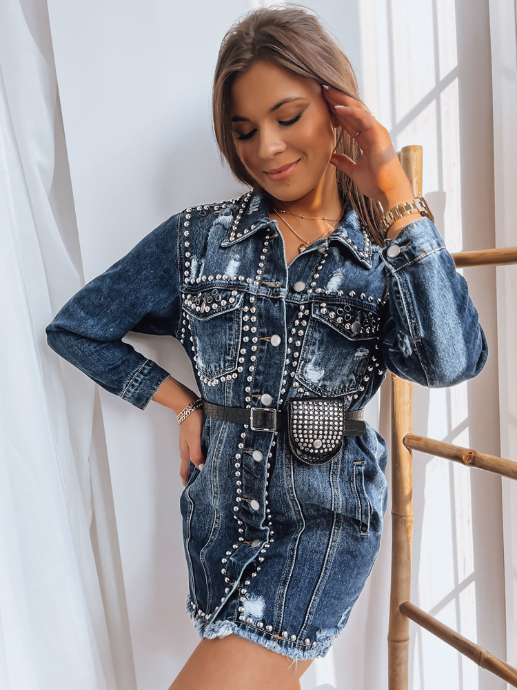 MODRÁ DŽÍNOVÁ BUNDA SO CVOČKAMI KALUS TY3494 Veľkosť: S