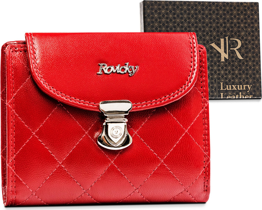 Rovicky Červená kožená prešívaná peňaženka V094 R-RD-19-GCL-Q-38 Veľkosť: ONE SIZE