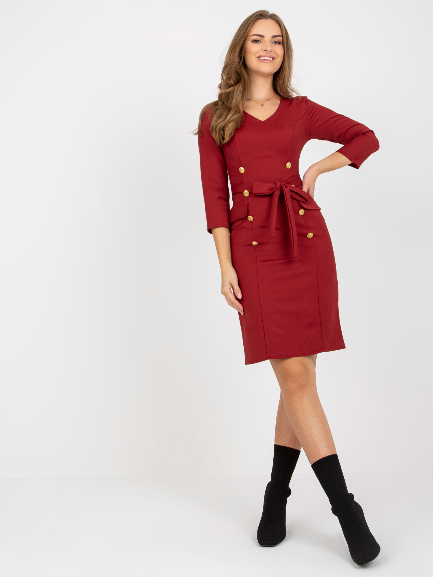 Tmavočervené koktailové elegantné šaty -LK-SK-507838.93-dark red Veľkosť: 38