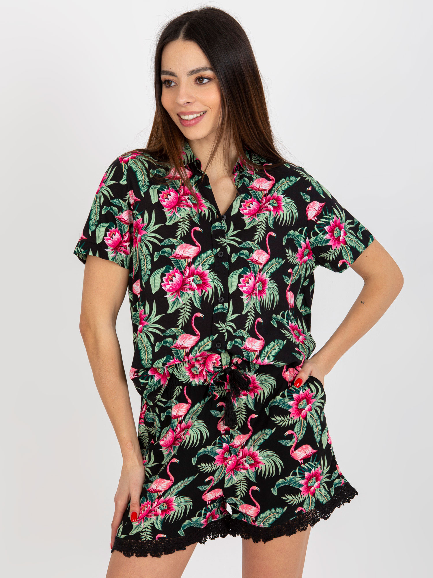 Viacfarebná vzorovaná blúzka s krátkym rukávom D73771M11063A-mix color Veľkosť: M