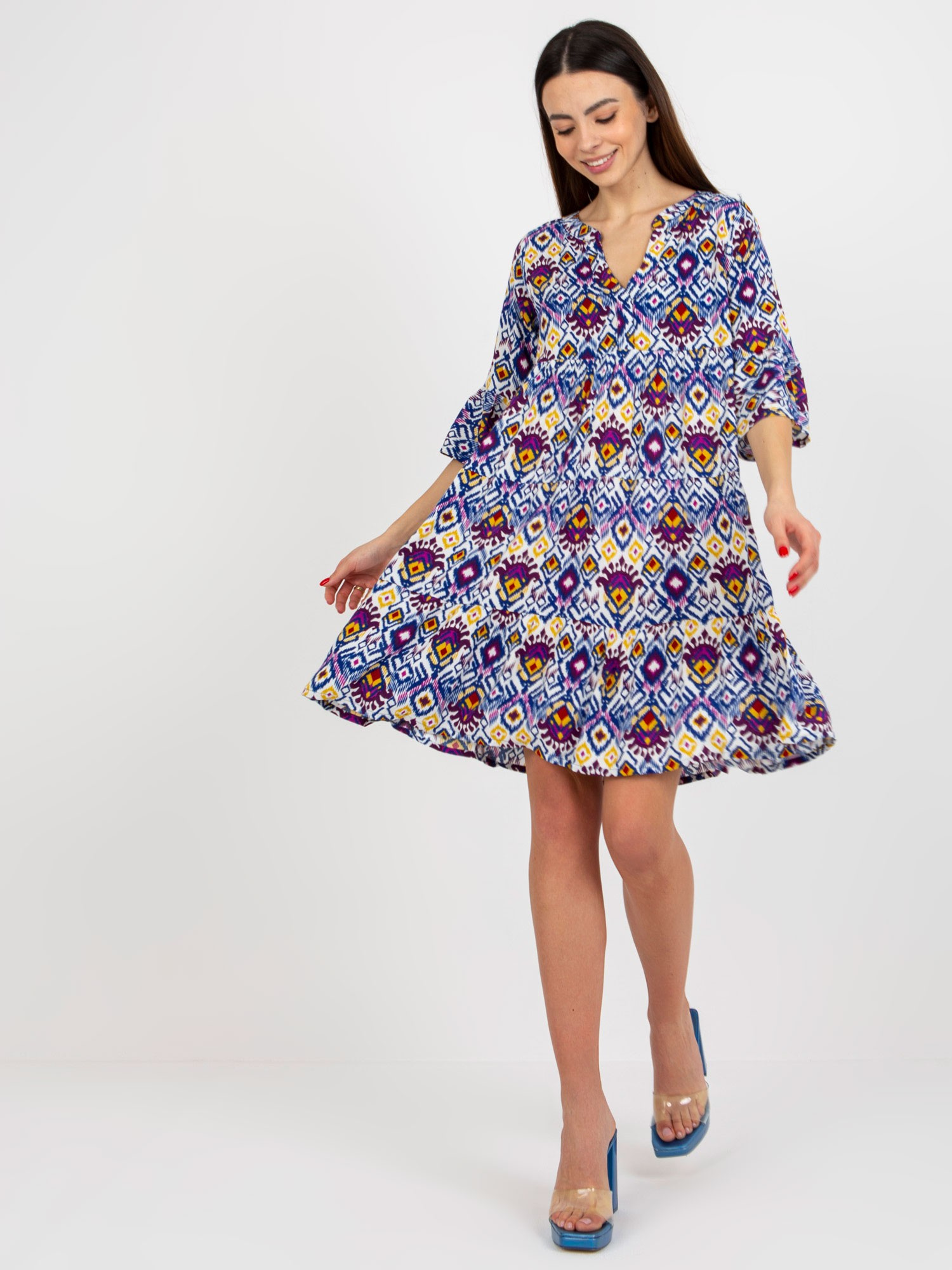 Fialové vzorované minišaty D73771M30214H-violet Veľkosť: S