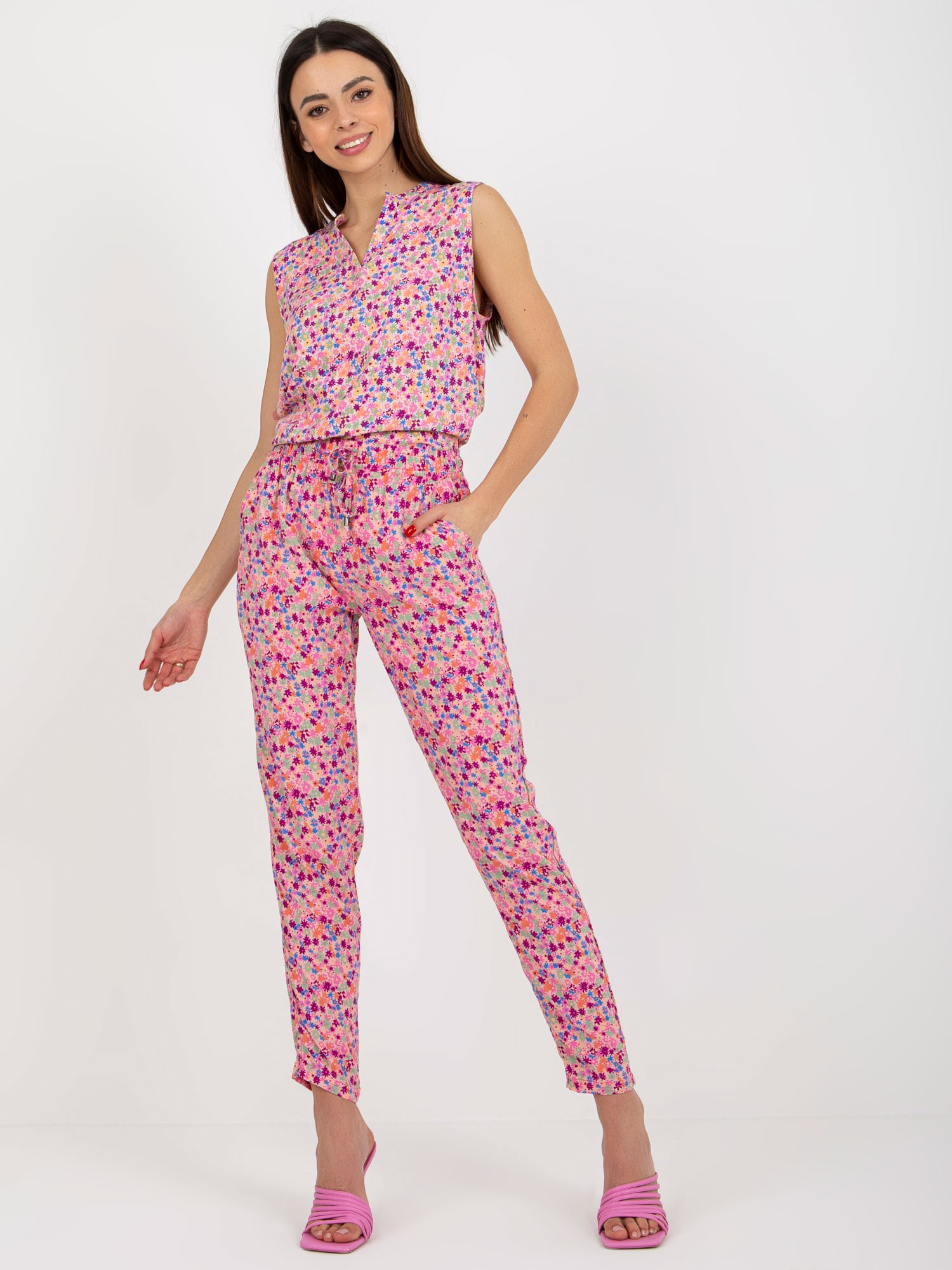 Ružové letné vzorované nohavice D73770M61869J-pink Veľkosť: 2XL