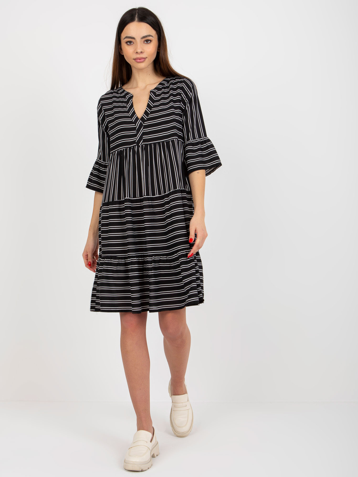 Černé vzorované minišaty D73771M30214H-black Veľkosť: S