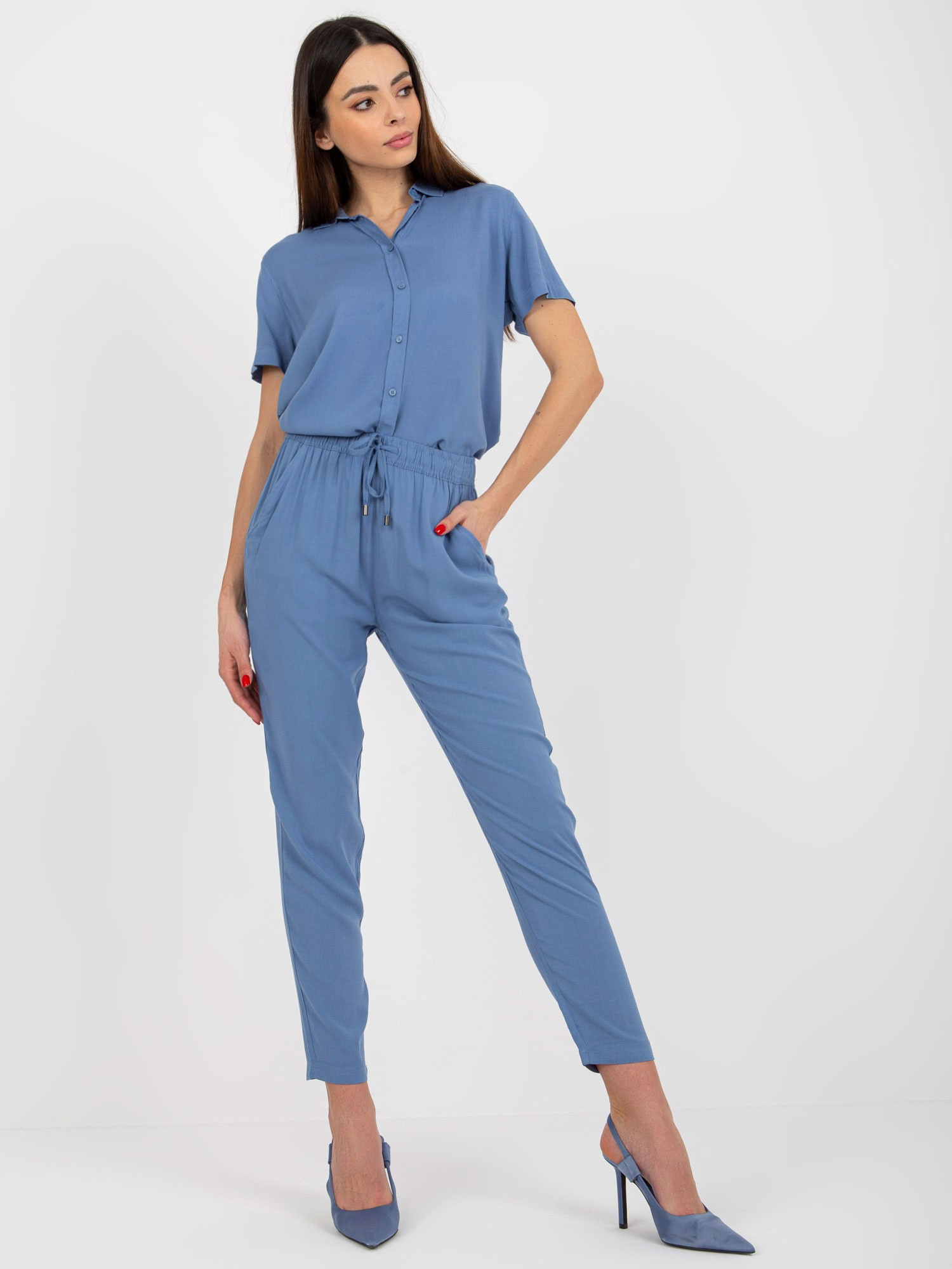 Modré dámske letné nohavice -D73760M61869H-blue Veľkosť: S