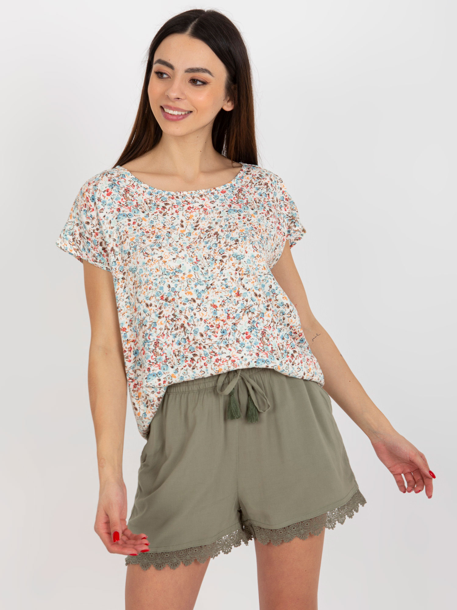 Viacfarebná vzorovaná blúzka s krátkym rukávom D73771R10978Q-mix color Veľkosť: XS