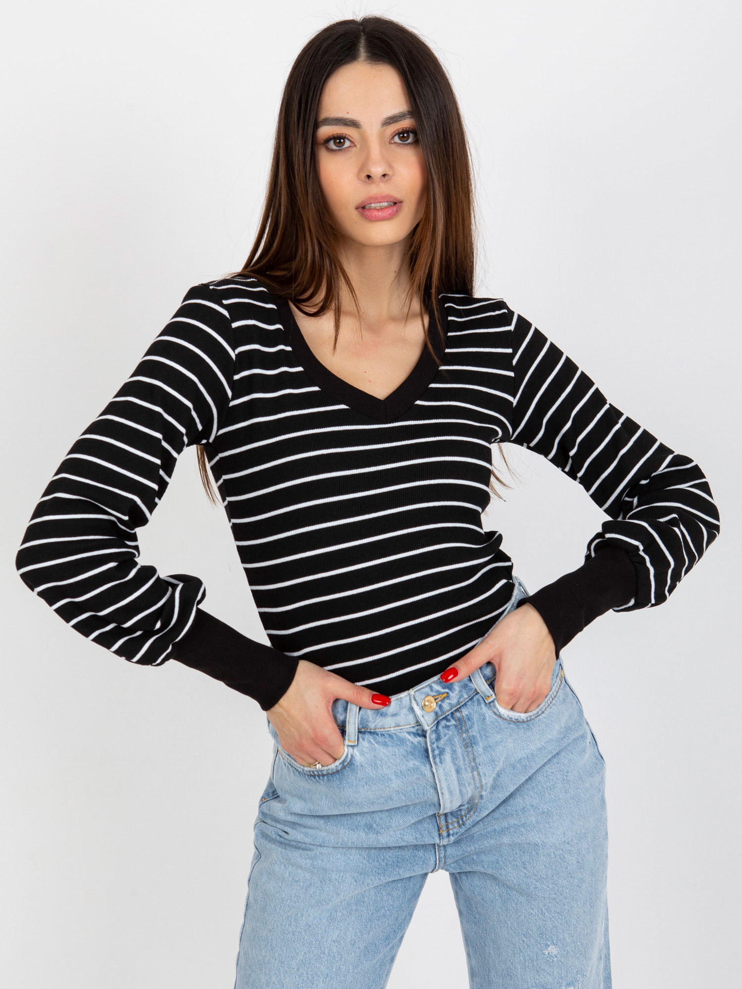 Čierno-biele pruhované tričko s dlhým rukávom RV-BZ-8613.15X-black-white Veľkosť: S/M