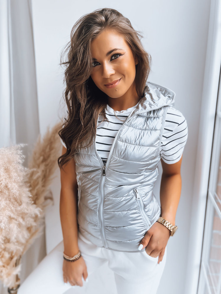 Strieborná prešívaná dámska vesta TY3549 Veľkosť: 2XL