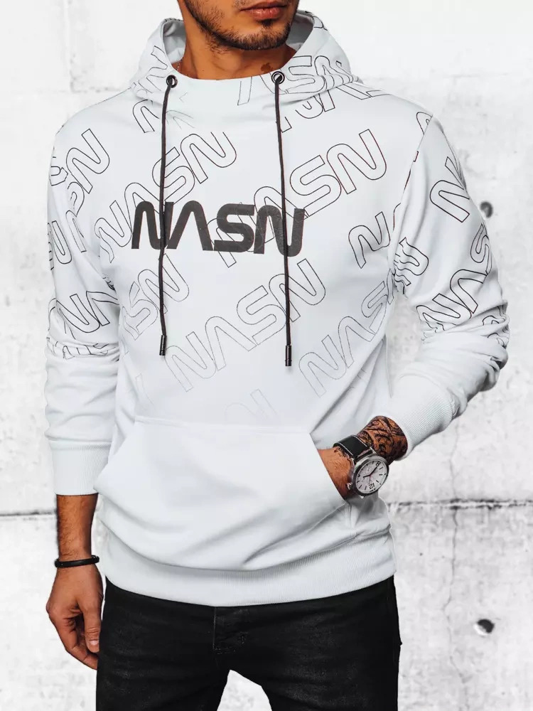 Biela pánska mikina s nápismi a kapucňou BX5570 Veľkosť: XL