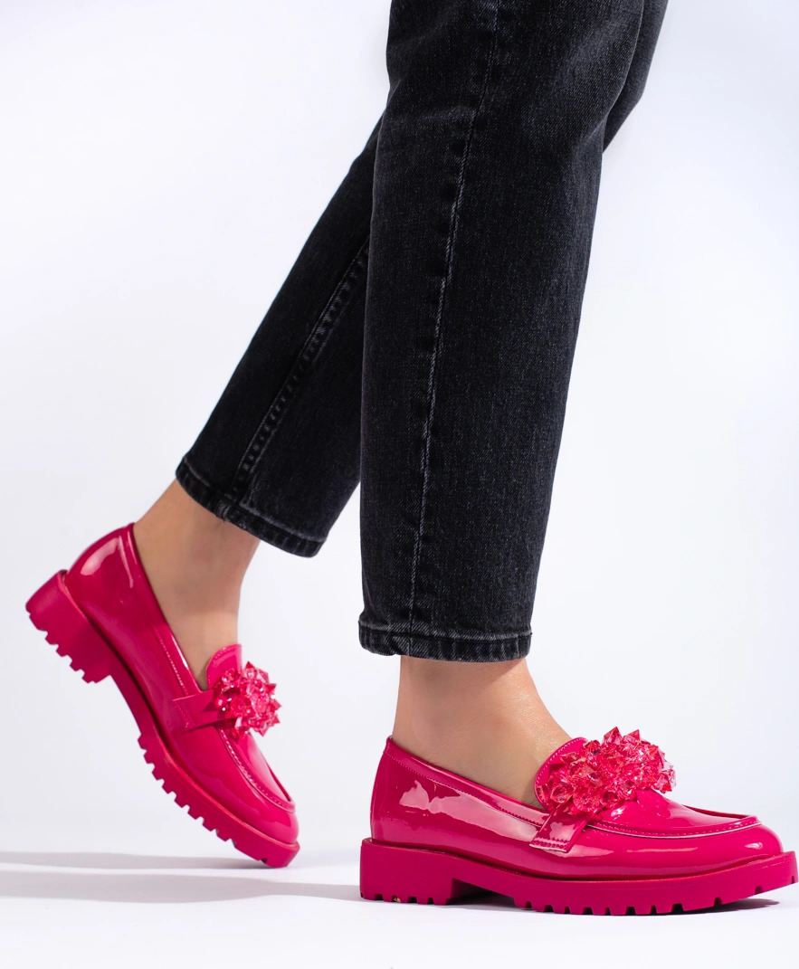 Dámske mokasíny lakované s kryštálikmi Shelovet - Ružová GD-XR-335FU Veľkosť: 37